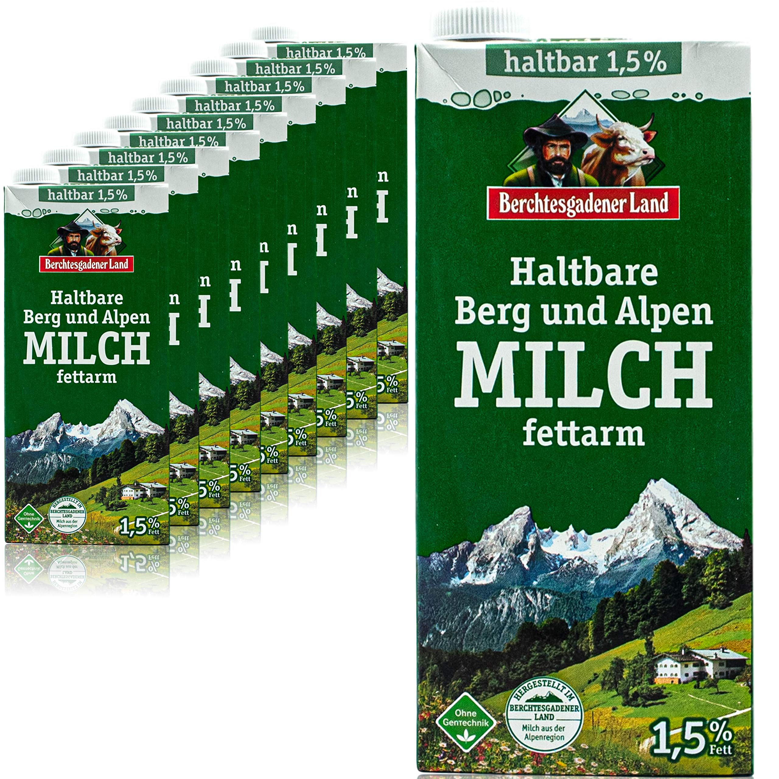 Berchtesgadener Land - 10er Pack H-Milch fettarm 1,5% in 1 Liter Packung - Haltbare Milch von Höfen aus der Berg- und Alpenregion (Bergbauernmilch)