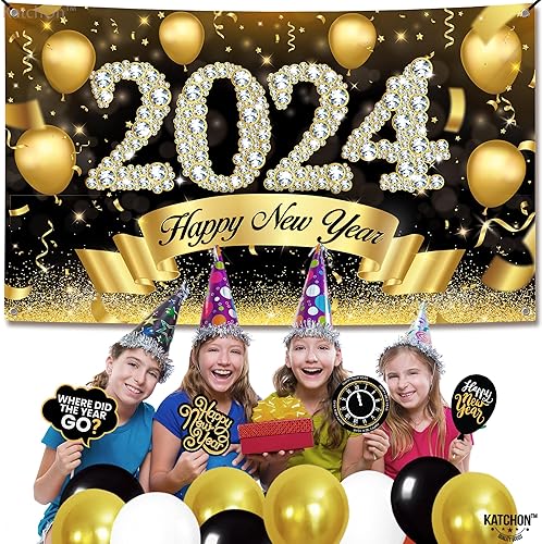 Miniatura 7 de KatchOn, Cartel XtraLarge de Feliz Año Nuevo 2024  Fondo de Año Nuevo, 72 x 44 pulgadas  Decoraciones de Feliz Año Nuevo 2024  Cartel de Nochevieja