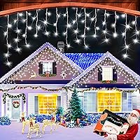 Vista 12 de XURISEN Luces de Navidad de 66 pies para decoración al aire libre, 640 LED, 8 modos, cortina de luces con 120 gotas, temporizador impermeable