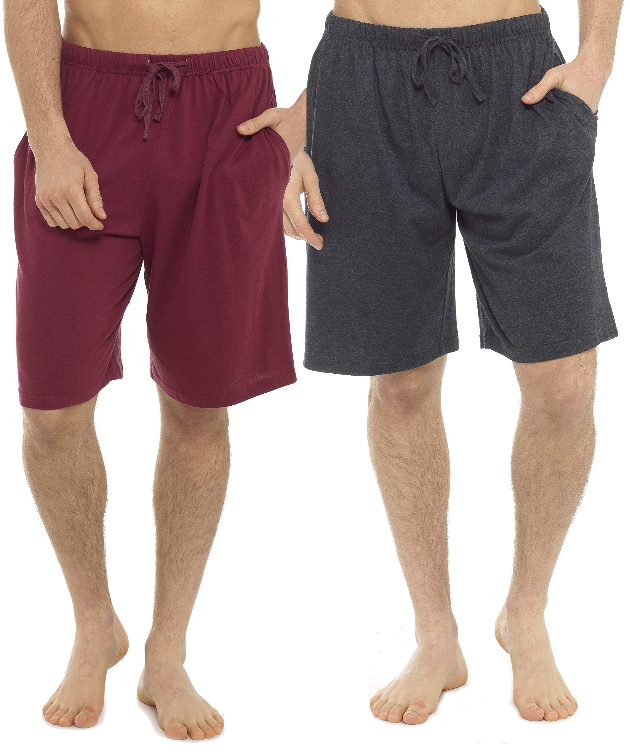 Socks UwearTom Franks Mens Cotton Pyjama Shorts (Pack of 2)-Wine-Grey-Medium 33-35