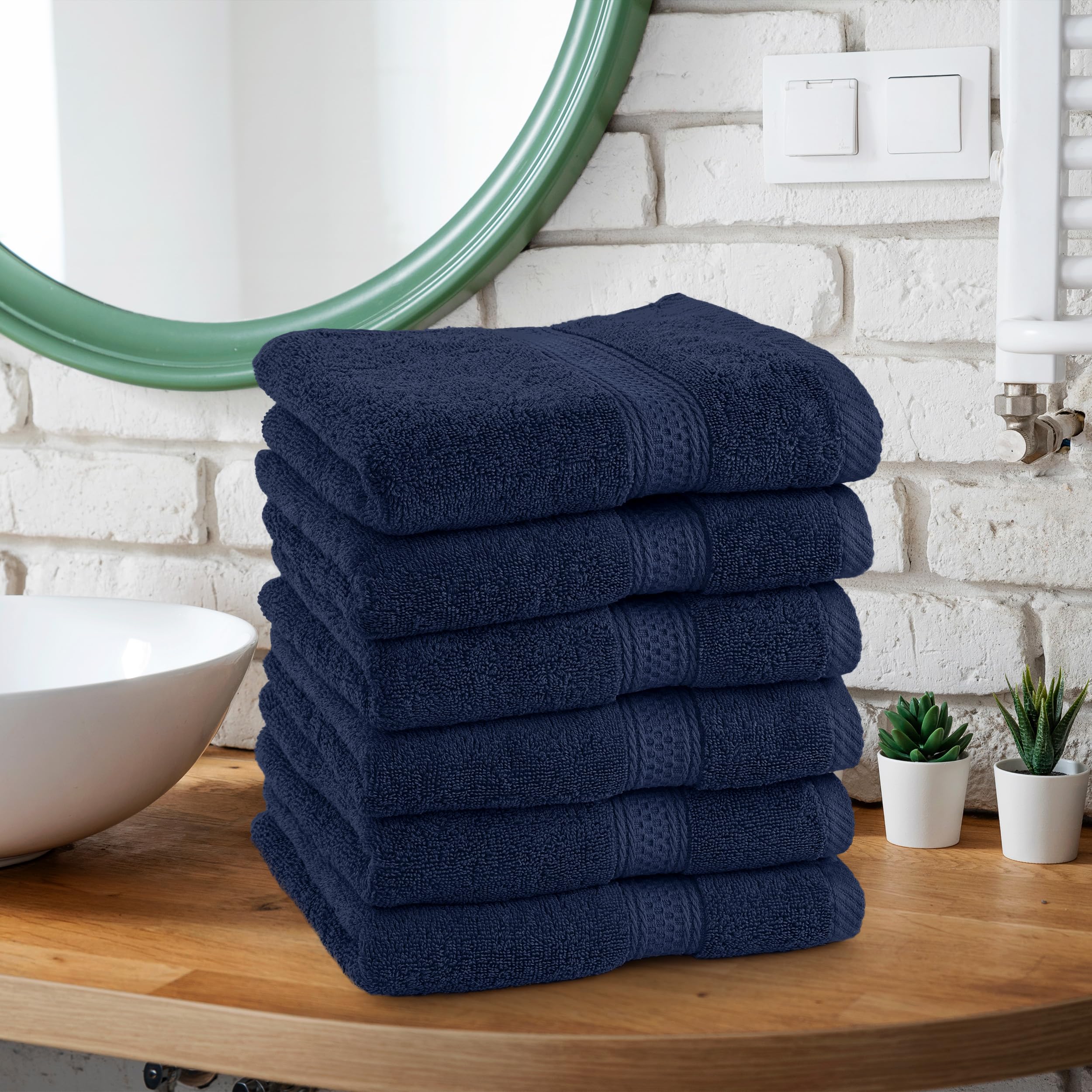 Utopia Towels - Set di 6 (50 x 100 cm), Asciugamani Mani, Asciugamani Per Le Mani, Altamente Assorbenti Con Gancio, 100% Cotone (Blue Marino)