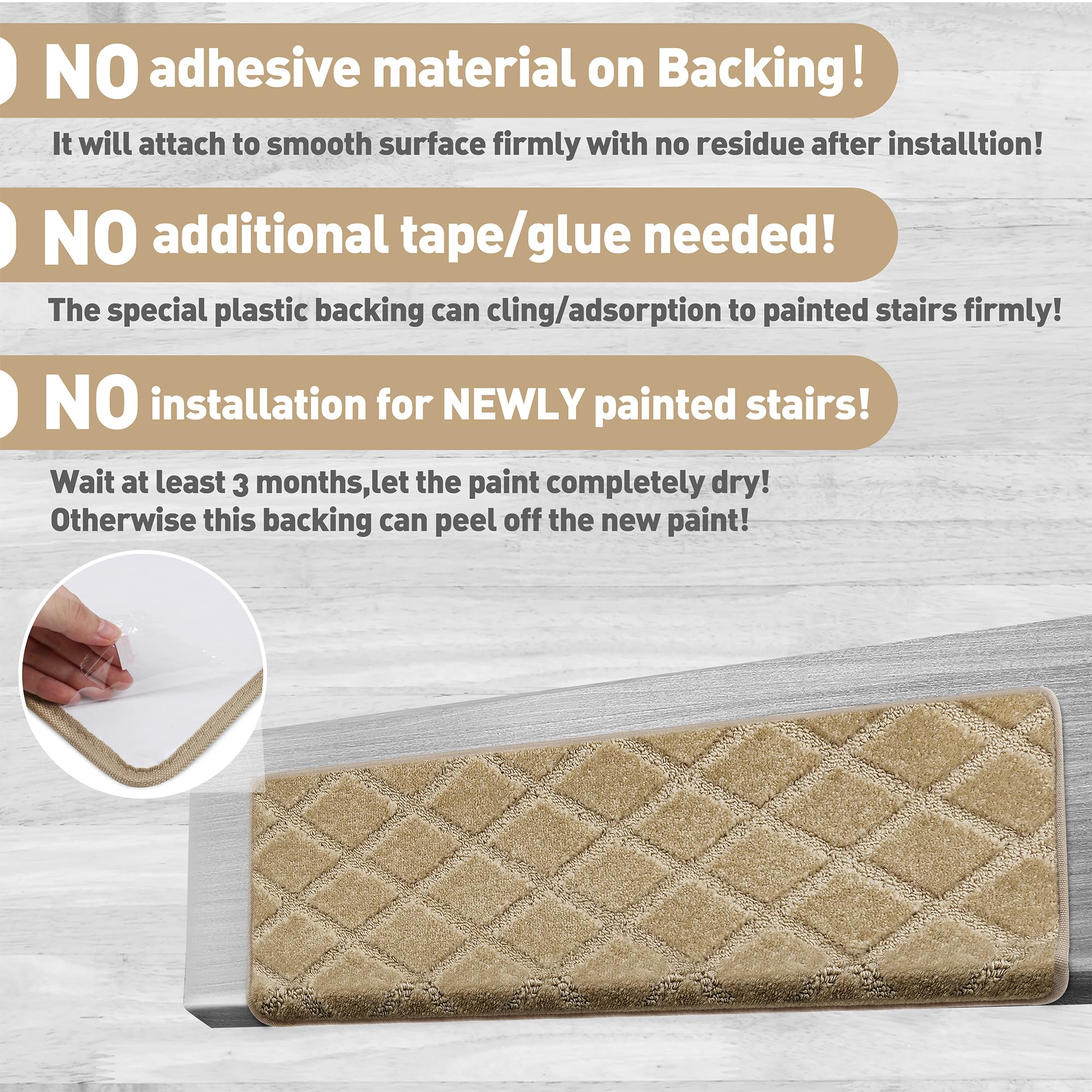 PURE ERA Non-Slip Carpet Stair Treads - Tape Free Bullnose Protectors, 9.5x30", Gray (2-Pack) - View #4