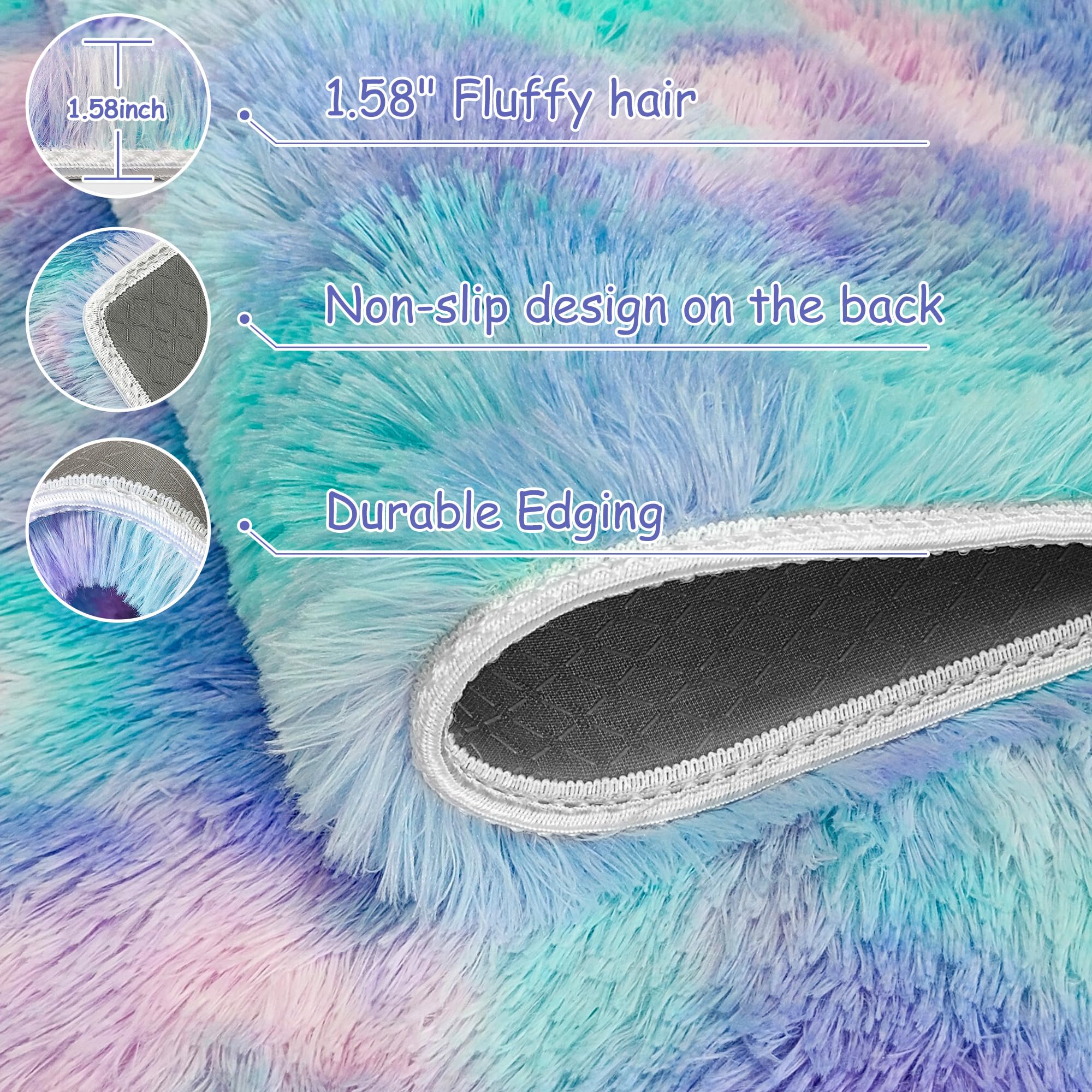 Moquette douce à poils longs pour chambre de filles, tapis pelucheux et coloré pour chambre de filles, tapis de jeu à poils longs pour chambre d'enfant, de bébés et de filles, 1,2 x 1,8 m,
