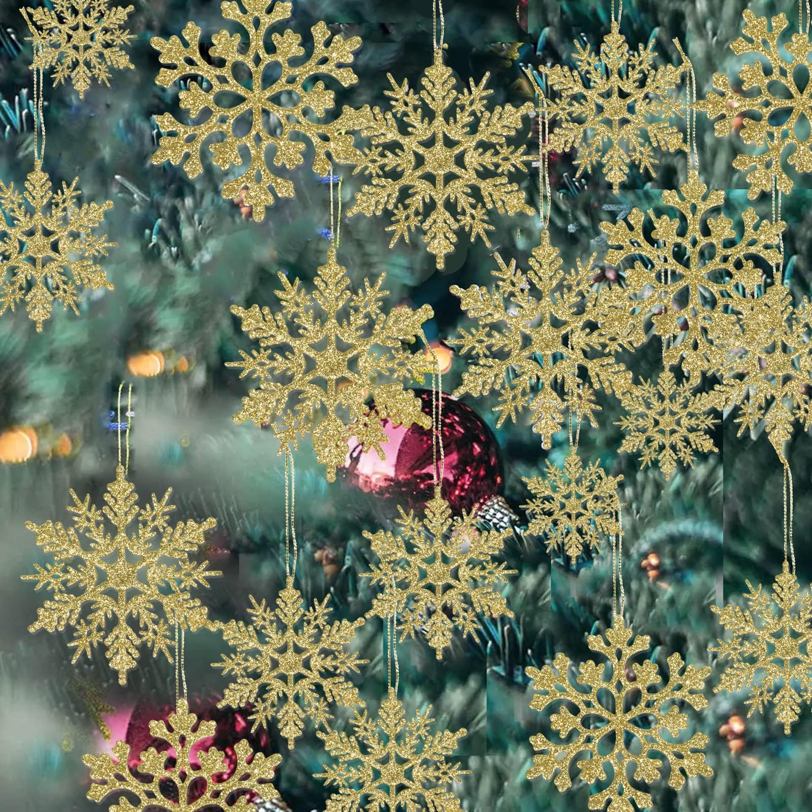 Flocons de neige dorés lot de 36 pour décorer facilement le sapin
