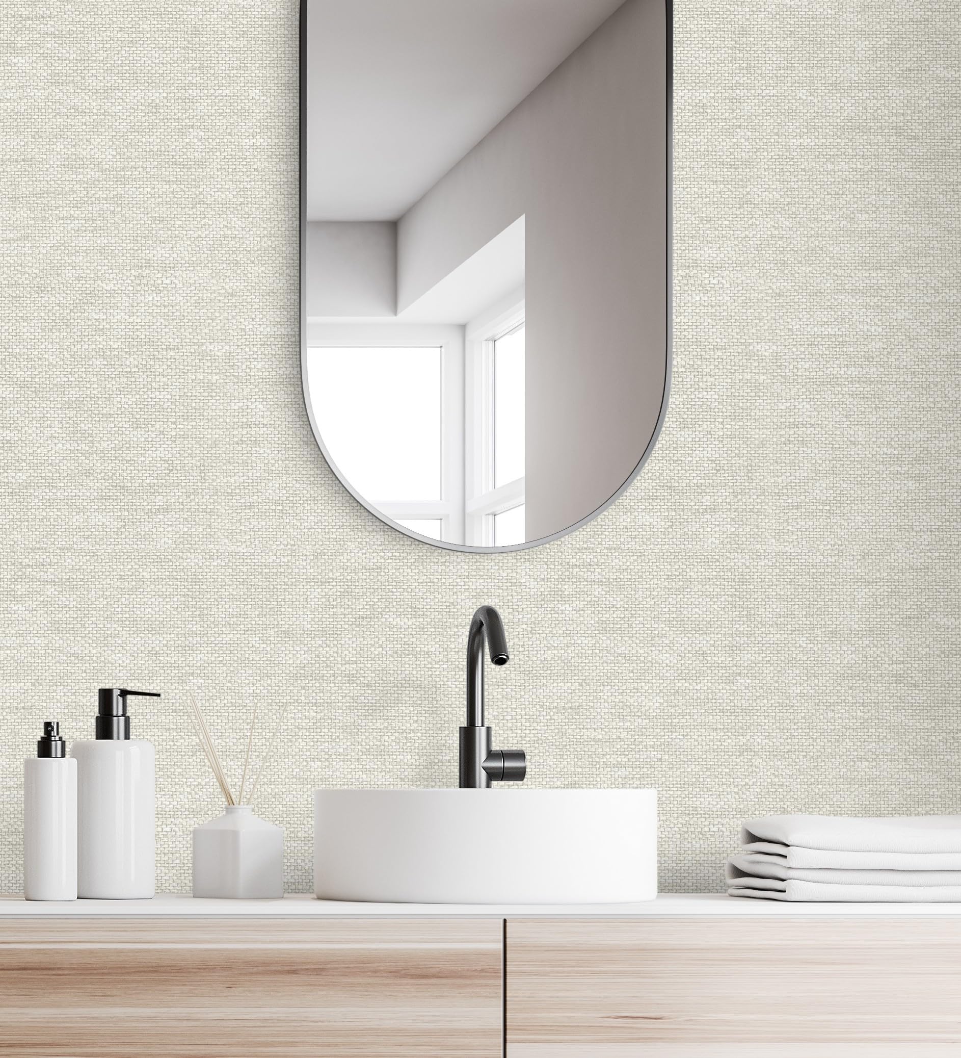 GAULAN 682880 - Vinyltapete, Strapazierfähig, Abwaschbar. Tapete mit Pflanzenfasereffekt im Raffiastil in Relief in hellem Beige für Wohnzimmer Küche - Rolle 10 m x 0,53 m