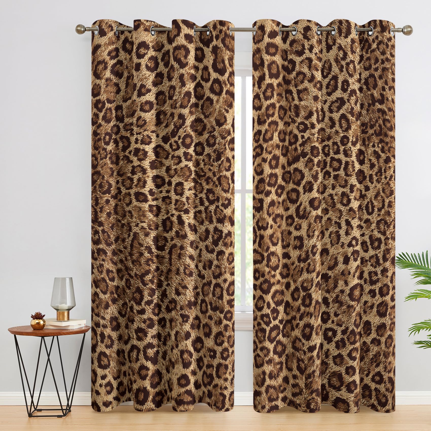 Leopardenmuster Vorhänge, Verdunklungsvorhänge mit Muster Cheetah Print, Vorhang Blickdicht mit Ösen, Gardinen für Wohnzimmer Schlafzimmer Deko 2er Set - 200x140 (H X B)
