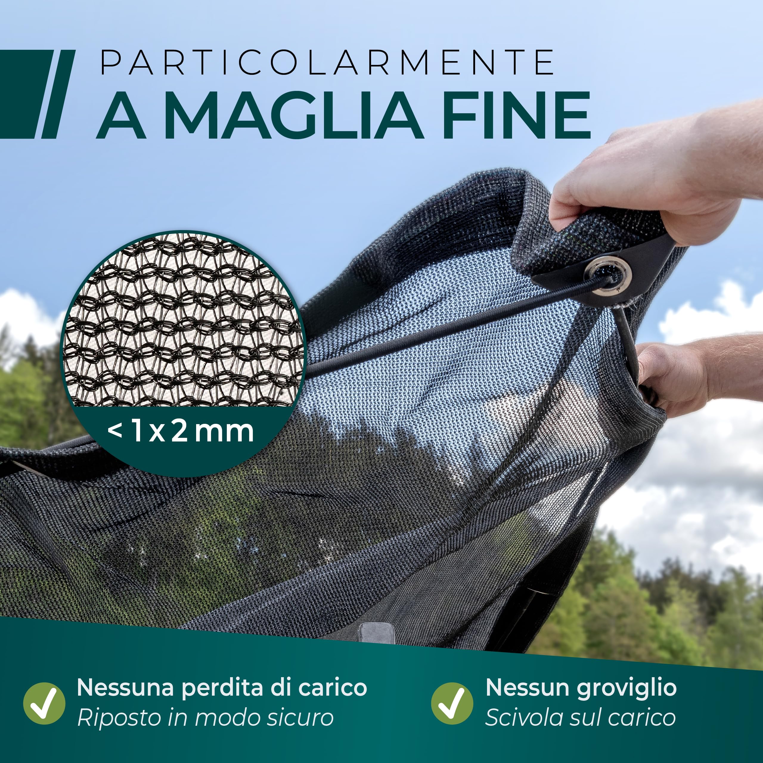 Rete Di Copertura Per Rimorchio 2x3m &ndash; Maglia Fine, Nera, Con Cordoncino Elasticizzato &ndash; LST