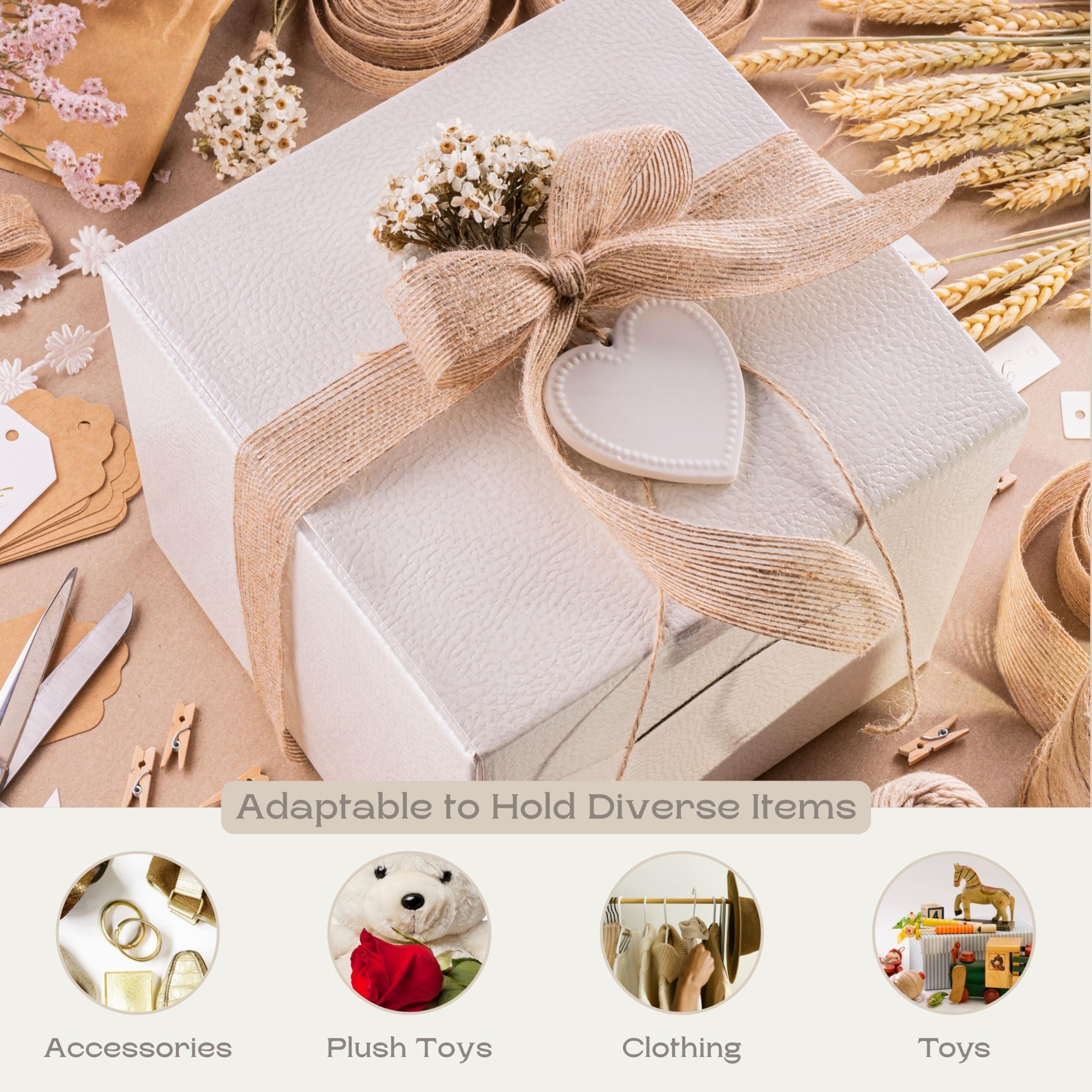 Boxes Craftory Zestaw 10 pudełek na prezenty (20 x 20 x 18 cm) – idealne do pudełek na prezenty ślubne, pudełka na oświadczyny dla druhny, biała skóra