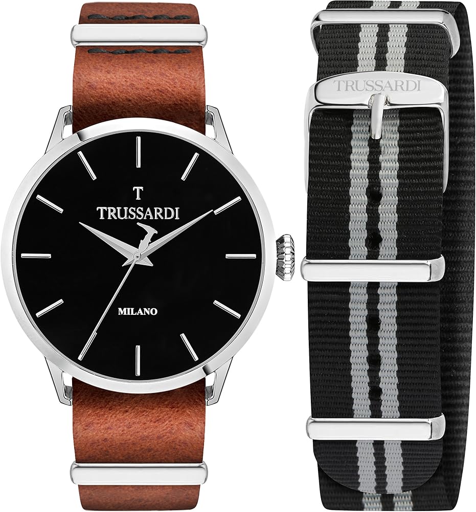 Trussardi orologio per uomo, con cinturino in pelle e cassa in acciaio inossidabile R2451123006
