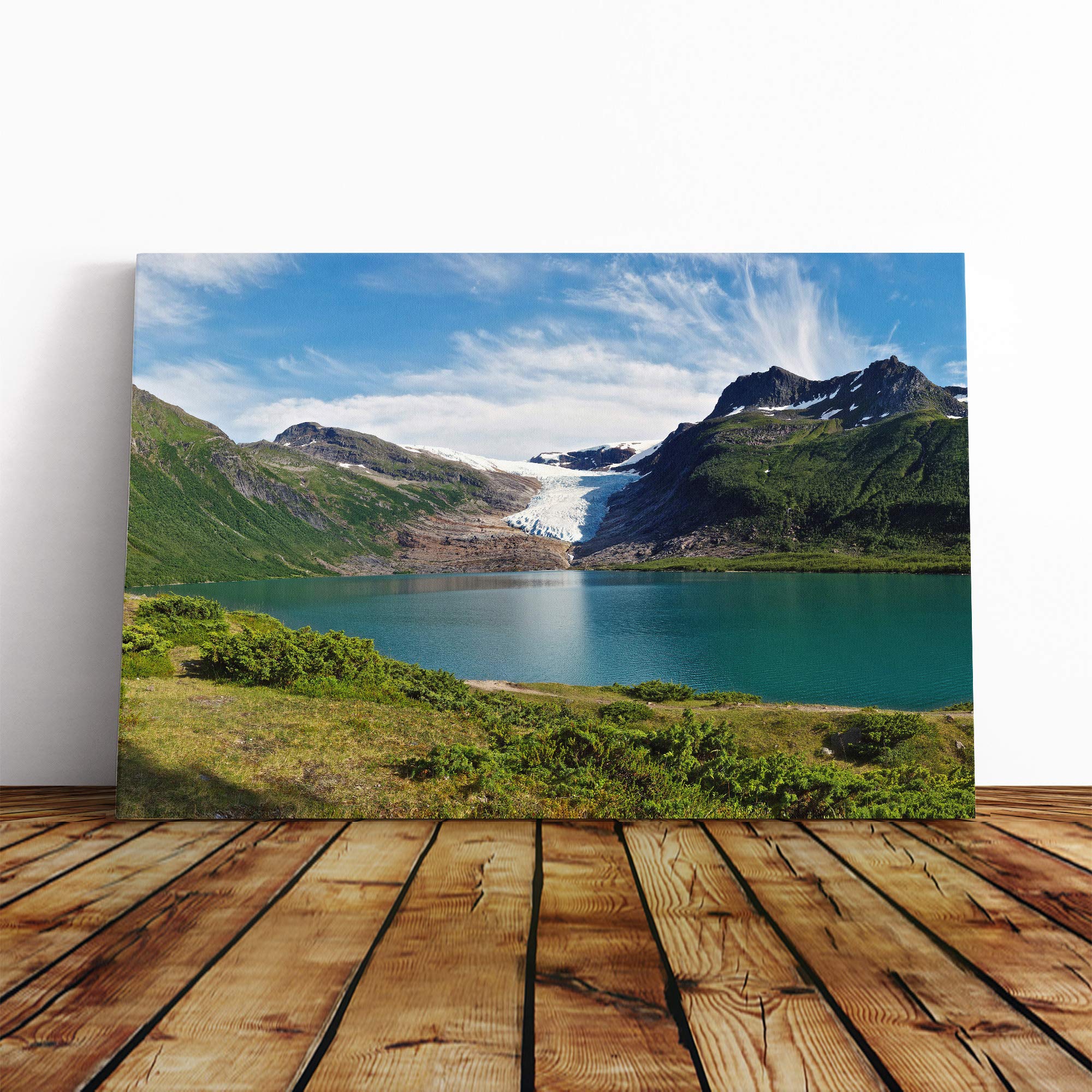 Landscape Norway Lake Mountains (1) Canvas Print | Gallery Wrapped 30mm Frame Wall Art | 30x20 inches | Ready to Hang | Modern Landscape Picture | Living Room Bedroom Lounge Office
