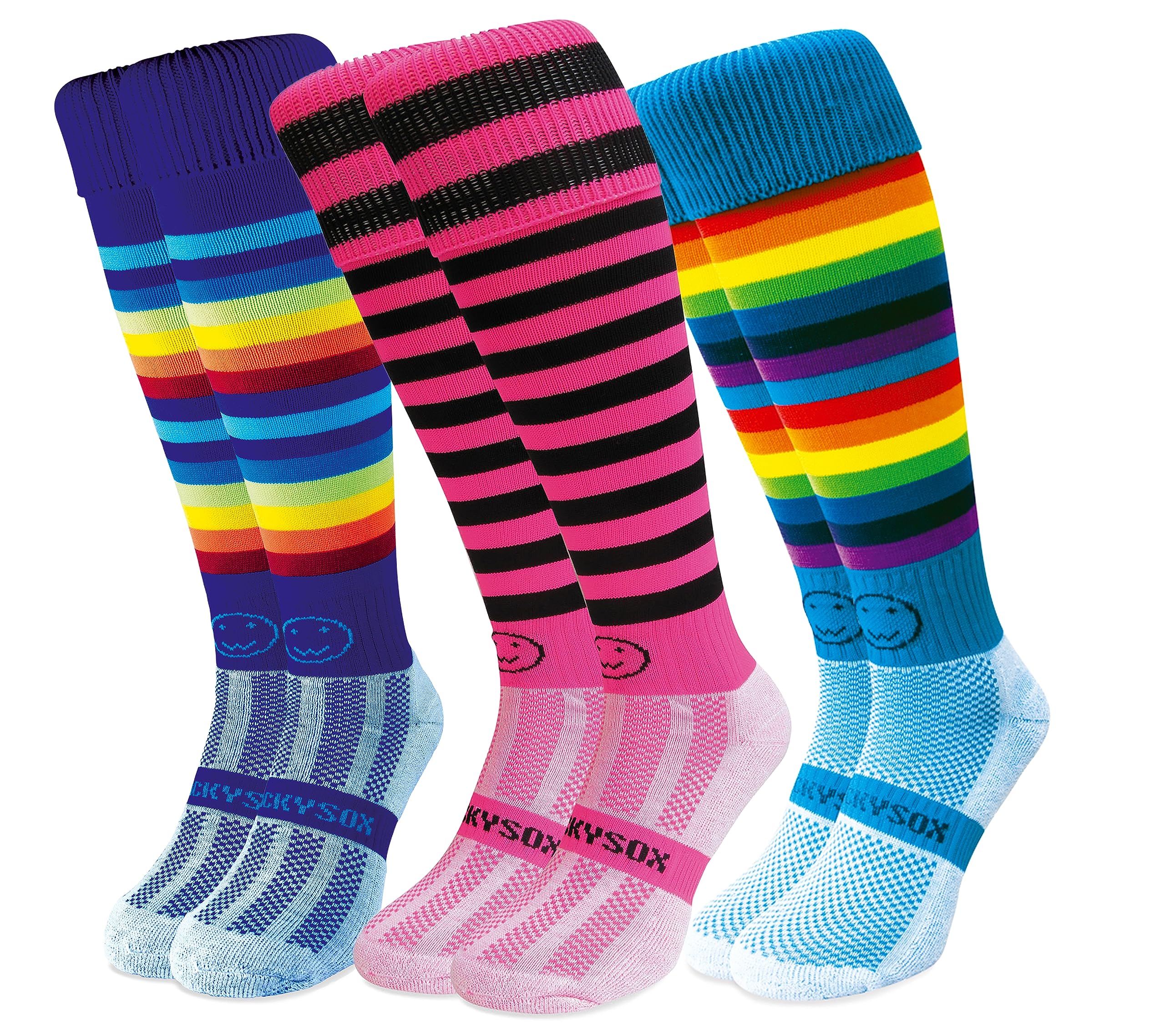 WackySox Resplendent Rainbow 3 Pair Saver Packs Knee Length Sports Socks - For all sports inc. Riding, Hockey, Rugby, Running