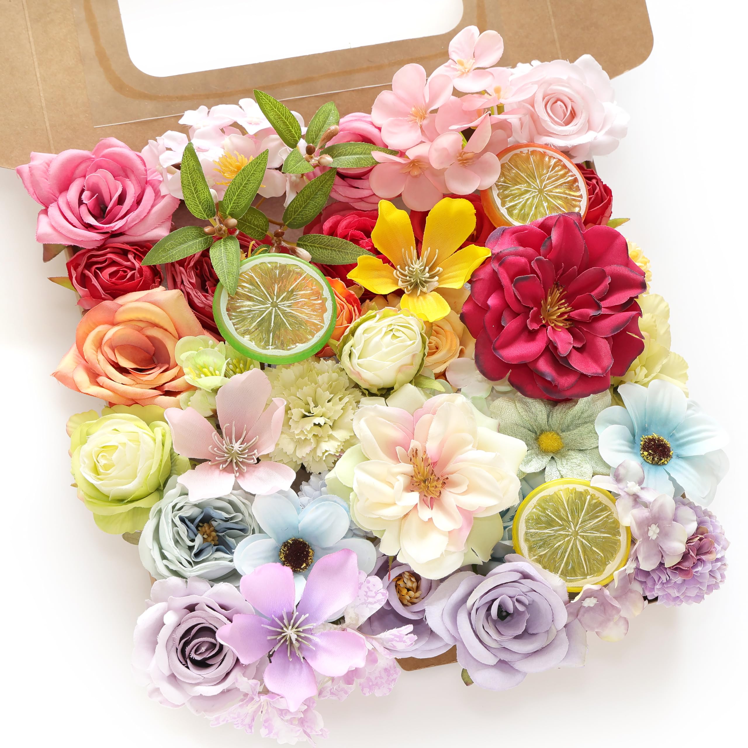 WREWING Artificial Flower Combo Set, 37 Pcs Rainbow Silk Flower Faux Bouquet Set with Stems, Colorful Fake Flowersfor DIY Floral Arrangements Bouquets Wedding Party Home Home Decor (Rainbow02)