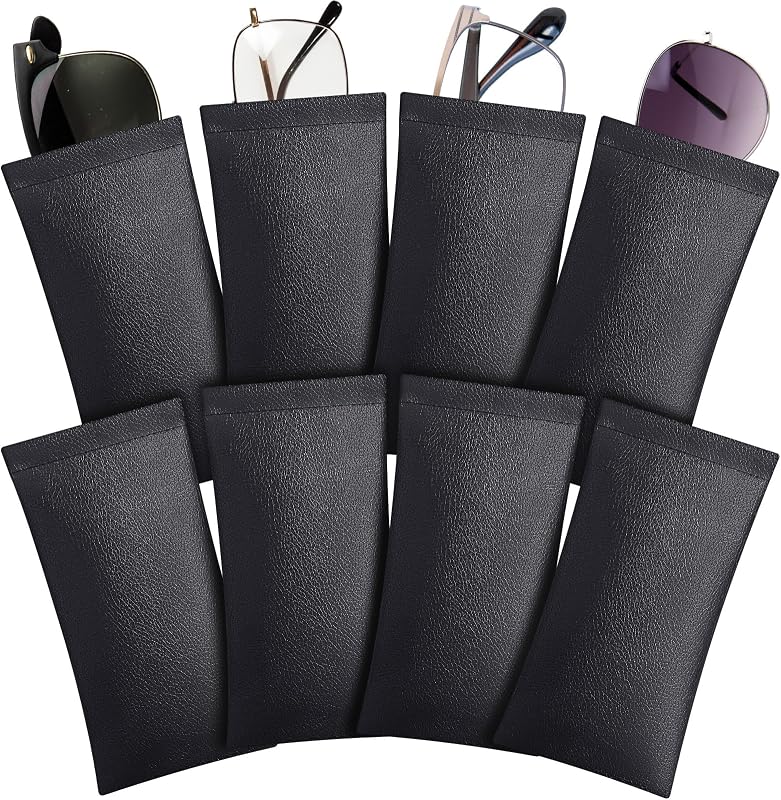 8 Pcs Leather Glasses Case Sunglasses Pouch Eyeglass Case Soft Squeeze Top Portable Travel Glasses Sleeve for Women Men