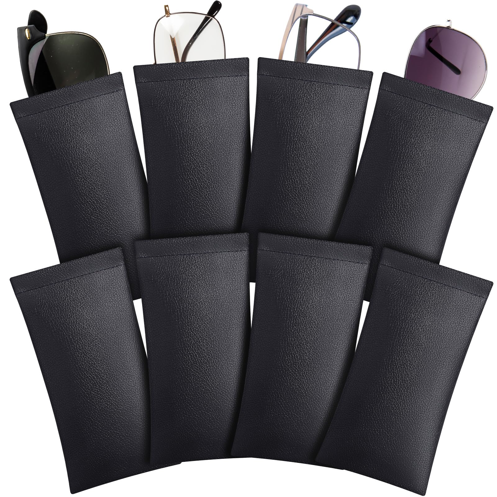 xuhal 8 Pcs Leather Glasses Case Sunglasses Pouch Eyeglass Case Soft Squeeze Top Soft PU Leather Glasses Case Portable Travel Glasses Sleeve Anti Scratch Storage Glasses Bag for Women Men, Black, One Size-picture-27