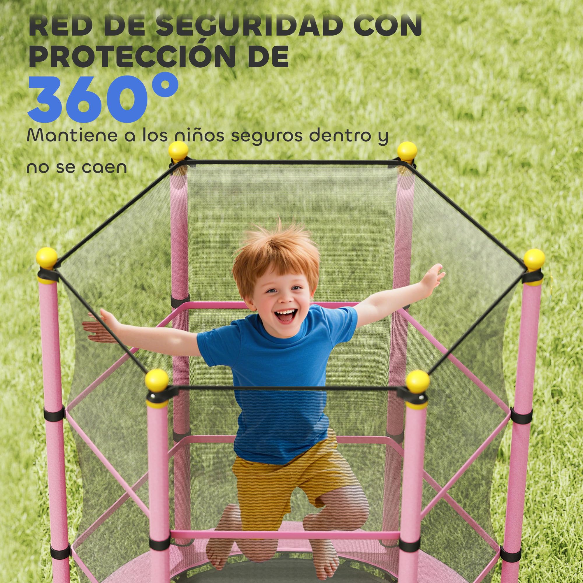 HOMCOM Cama Elástica Infantil Ø140 cm, Trampolín para Niños de 3-10 Años con Red de Seguridad y Marco de Acero, Carga 50 kg, para Interior y Exterior