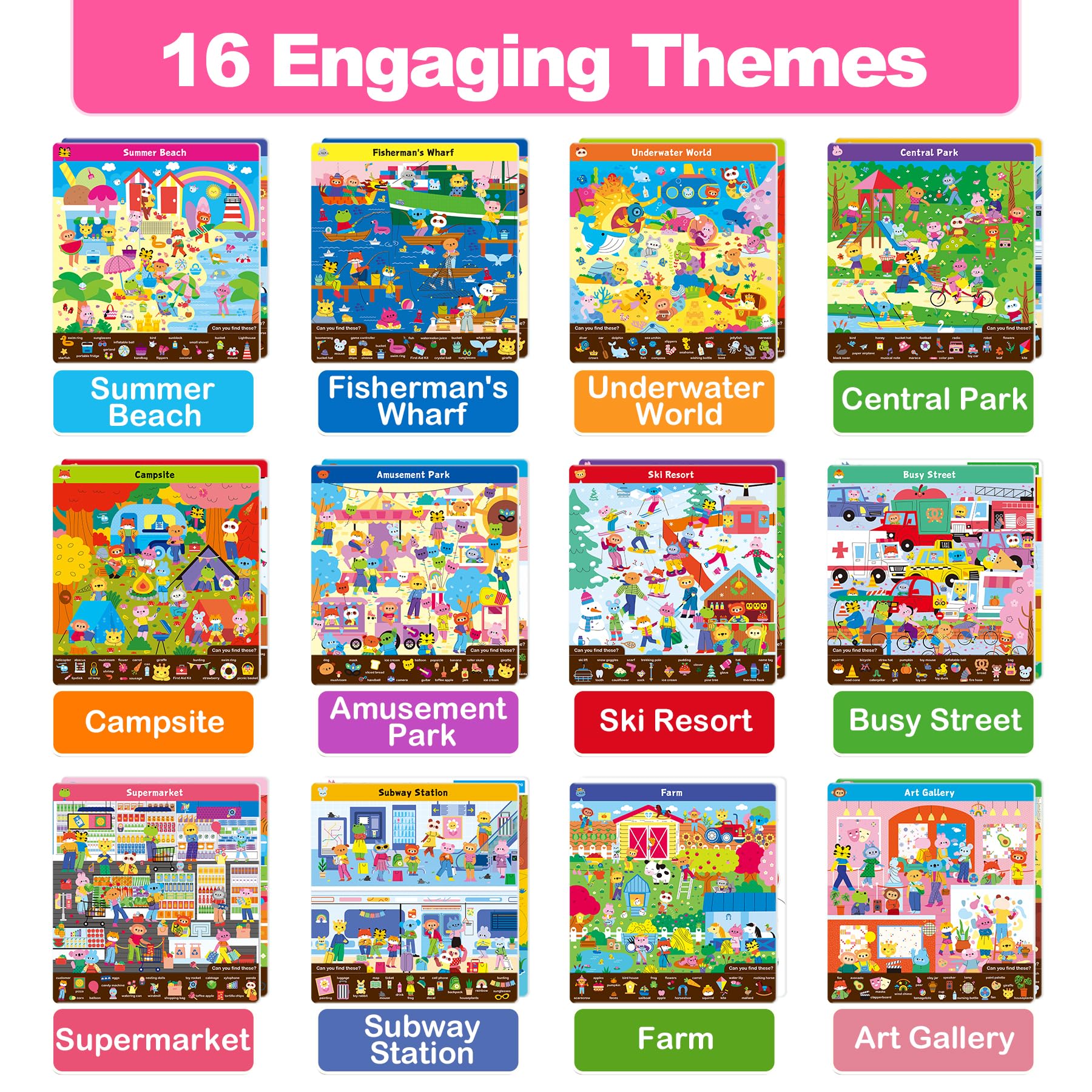 Busca y encuentra juego educativo para niños de 3, 4, 5, 6 años de edad, actividades de aprendizaje preescolar reutilizables, juguetes de arte y manualidades | Construye vocabulario, regalos 4