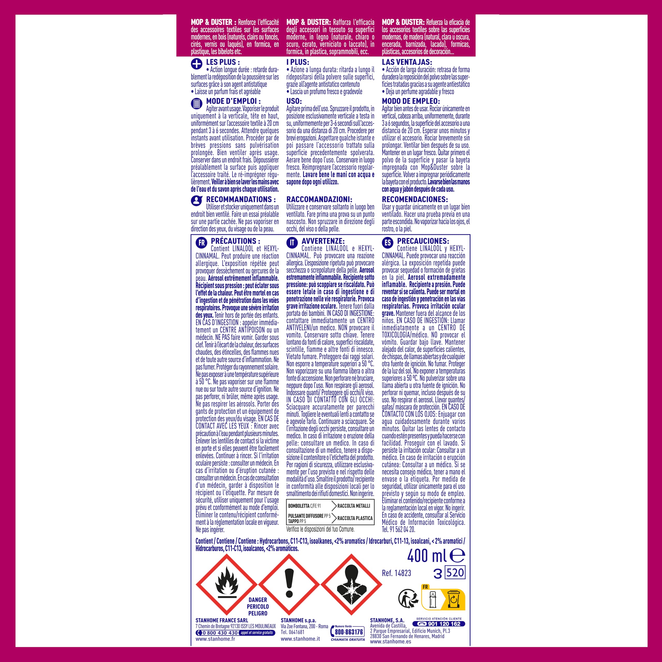Stanhome Mop Duster Limpia polvo - Retrasa la acumulación de polvo, complemento potenciador para plumeros y mopas quitapolvo (400ml) (1)