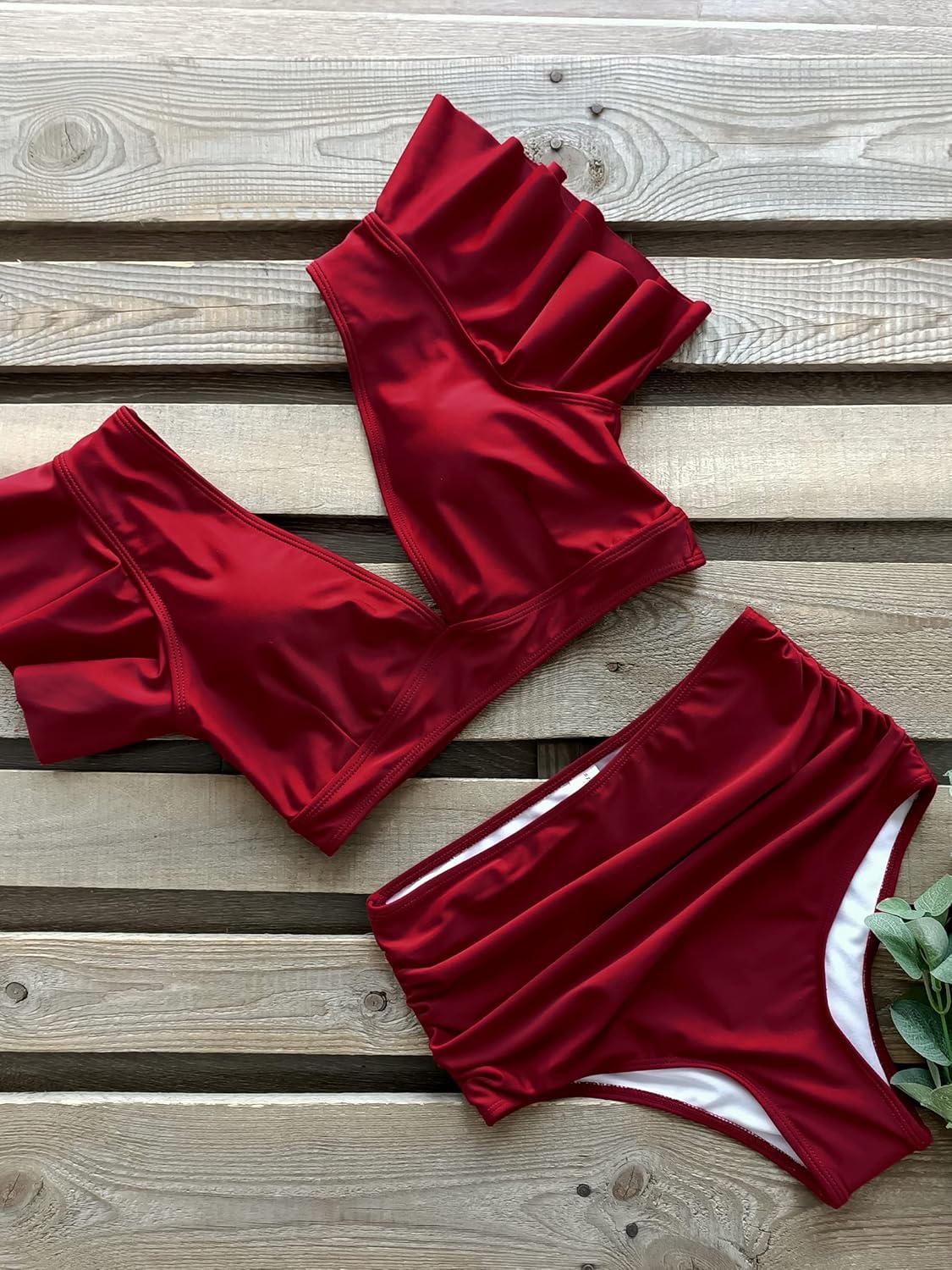 SPORLIKE Women Ruffle High Waist Swimsuit Two Pieces Push Up Tropical Print Bikini - Image 3