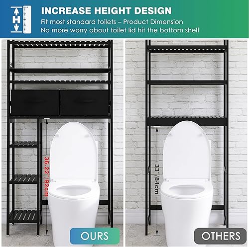 Miniatura 5 de SMIBUY Estante de almacenamiento sobre el inodoro, organizador de baño grande de bambú de 6 niveles con estantes laterales y 2 cajones, ahorro de