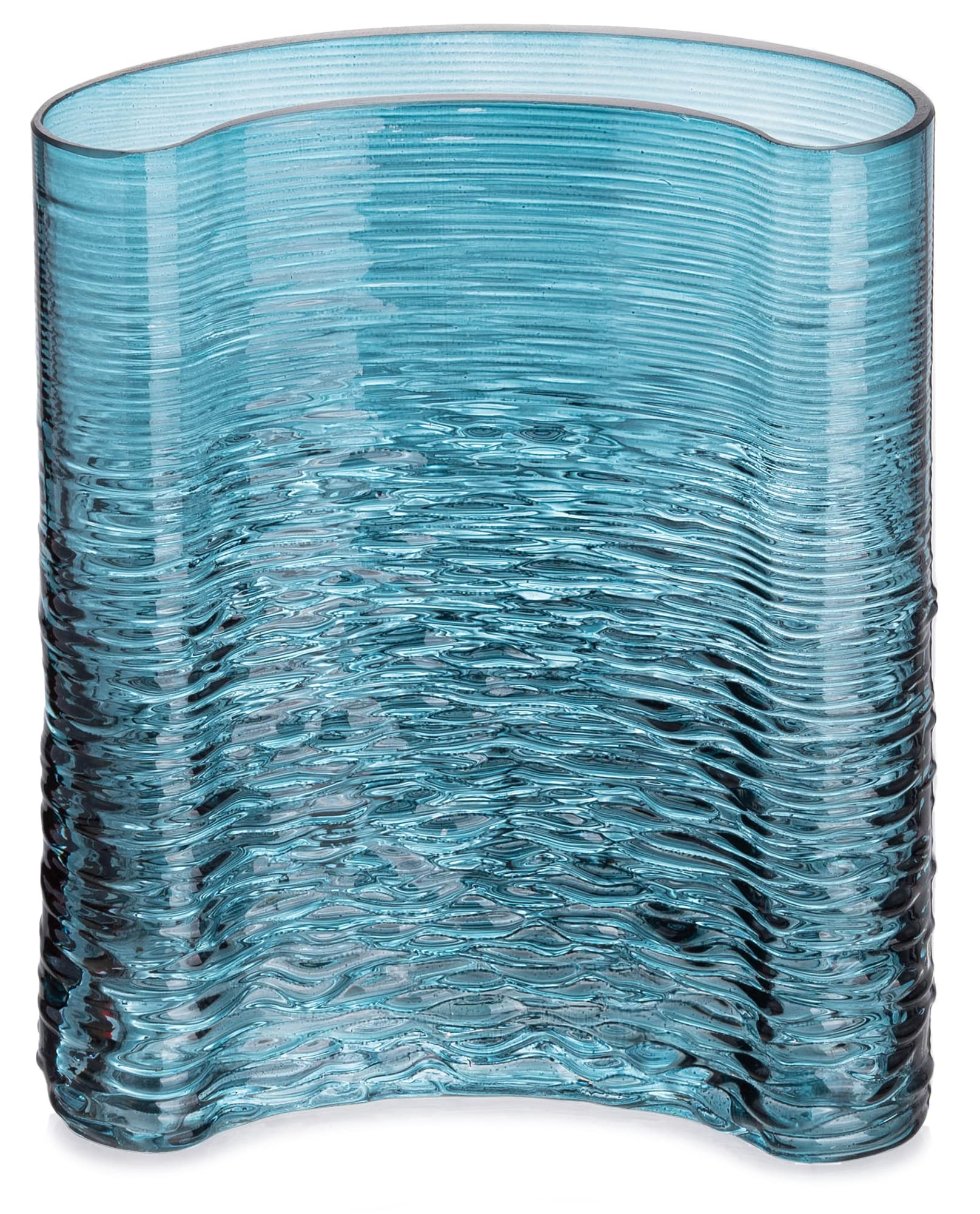 Crescent Shaped Glass Vase Ripple Texture Thickened Flower Vase Modern Vase Center Decoration(S,Cyan)