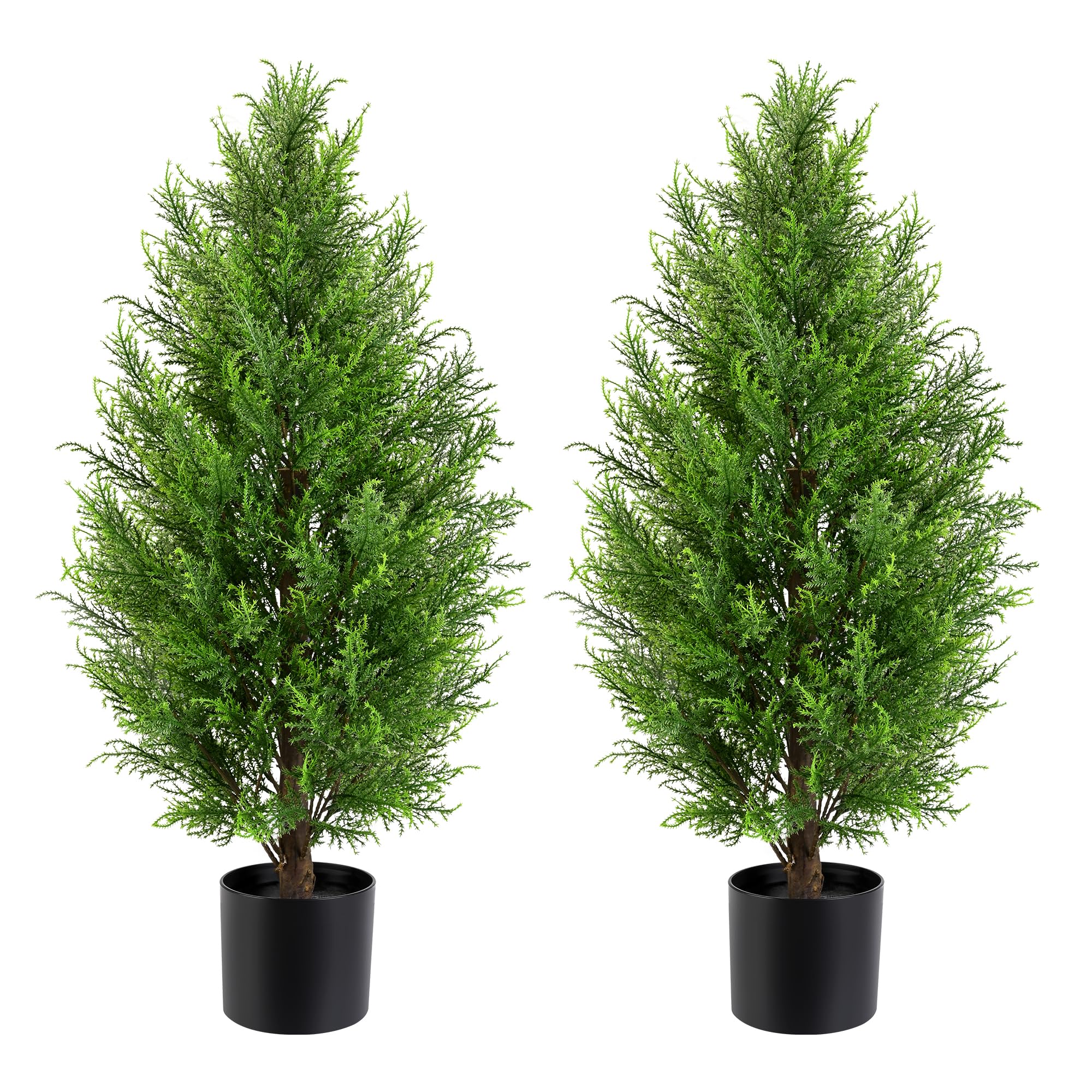 36 Inch Artificial Cedar Topiary Tree 2 Pack, Two 3FT SEVENLOVE Potted Cedar Tree Topiary Artificial Plant Shrub for Front Porch Home Office Decor