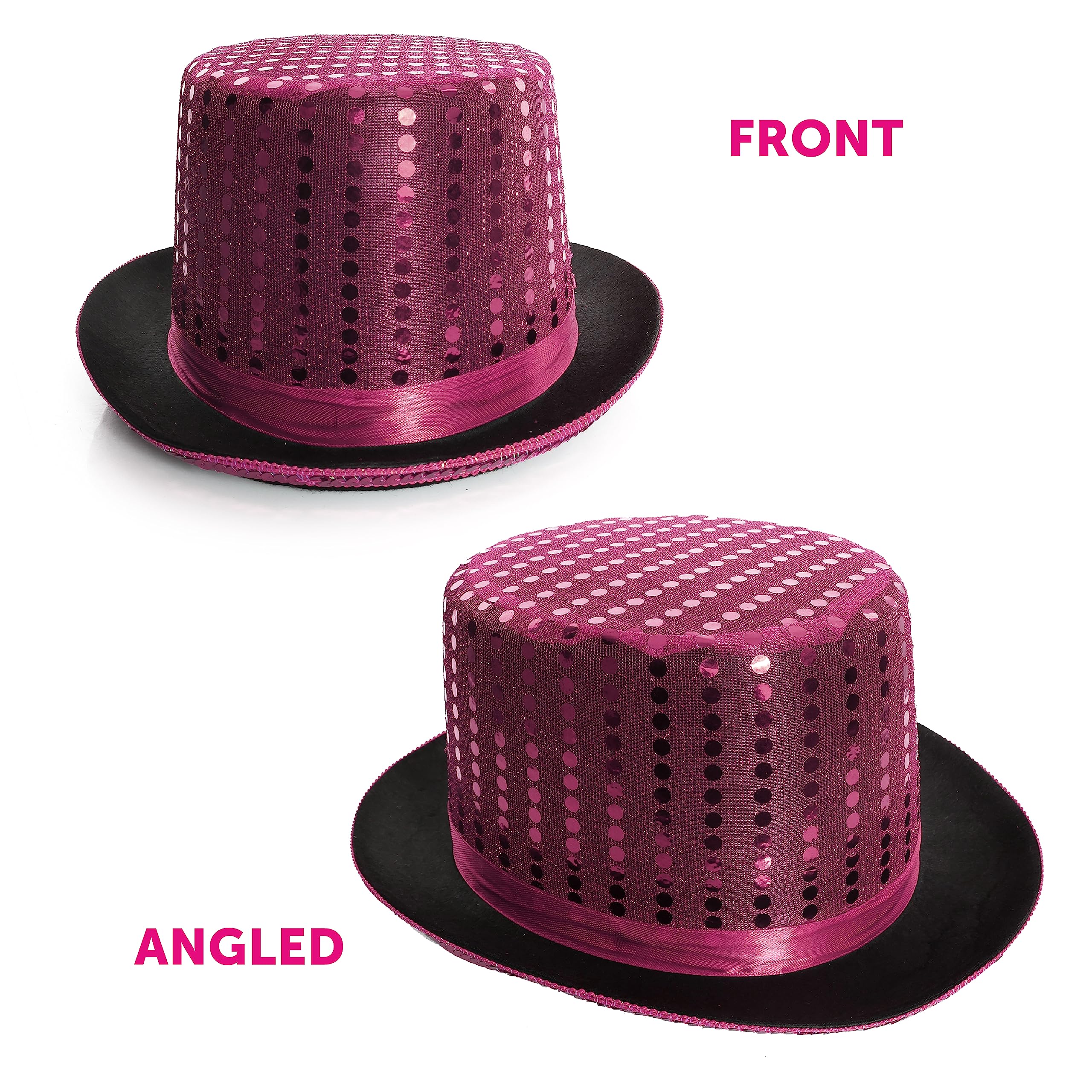 accesorio de sombrero de copa de lentejuelas para adultos - accesorio perfecto para espectáculos de danza - sombrero de maestro de ceremonias para hombre de las señoras (Rosa - Paquete de 6)