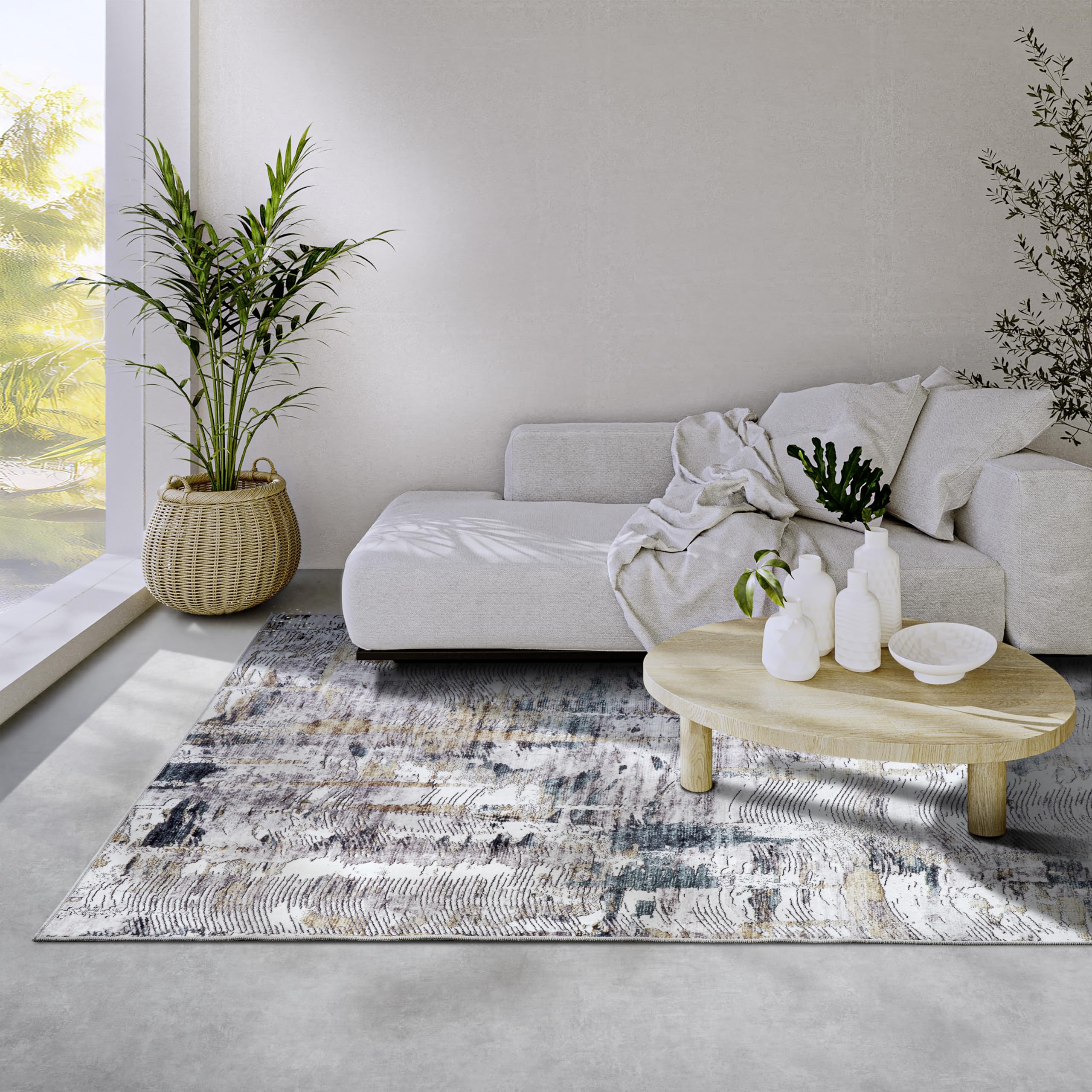 Elle Decor ation Malard Tapis Moderne, Design Abstrait, antidérapant, à Poils Courts, pour Chambre à Coucher, Salle à Manger, Salon, Couloir, Cuisine - Saphier doré, 120 x 160 cm