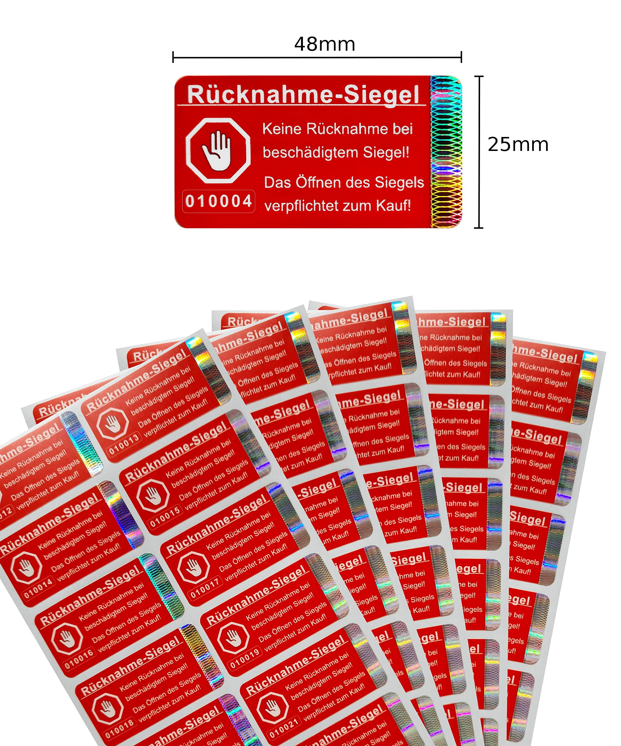 1200 pezzi – Sigilli di ritiro 48 x 25 mm rosso – Sigillo di sicurezza, sigillo di qualità, etichette di sicurezza, etichette autoadesive, etichette per sigilli