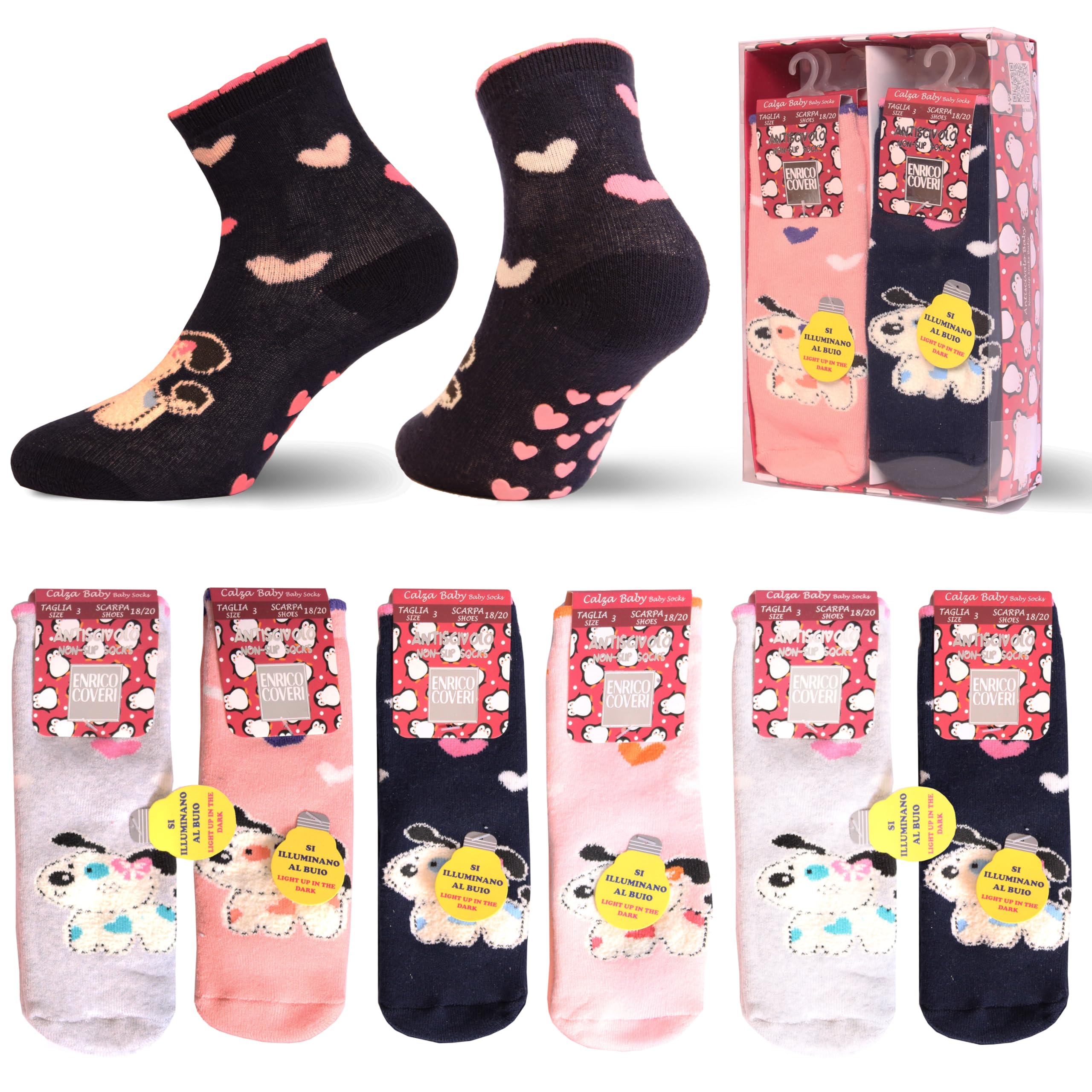 Enrico CoveriPack of 6 Pairs of Bright Non-Slip Baby Socks with Patterns – Anti-Slip Socks for 15/24 Months Baby