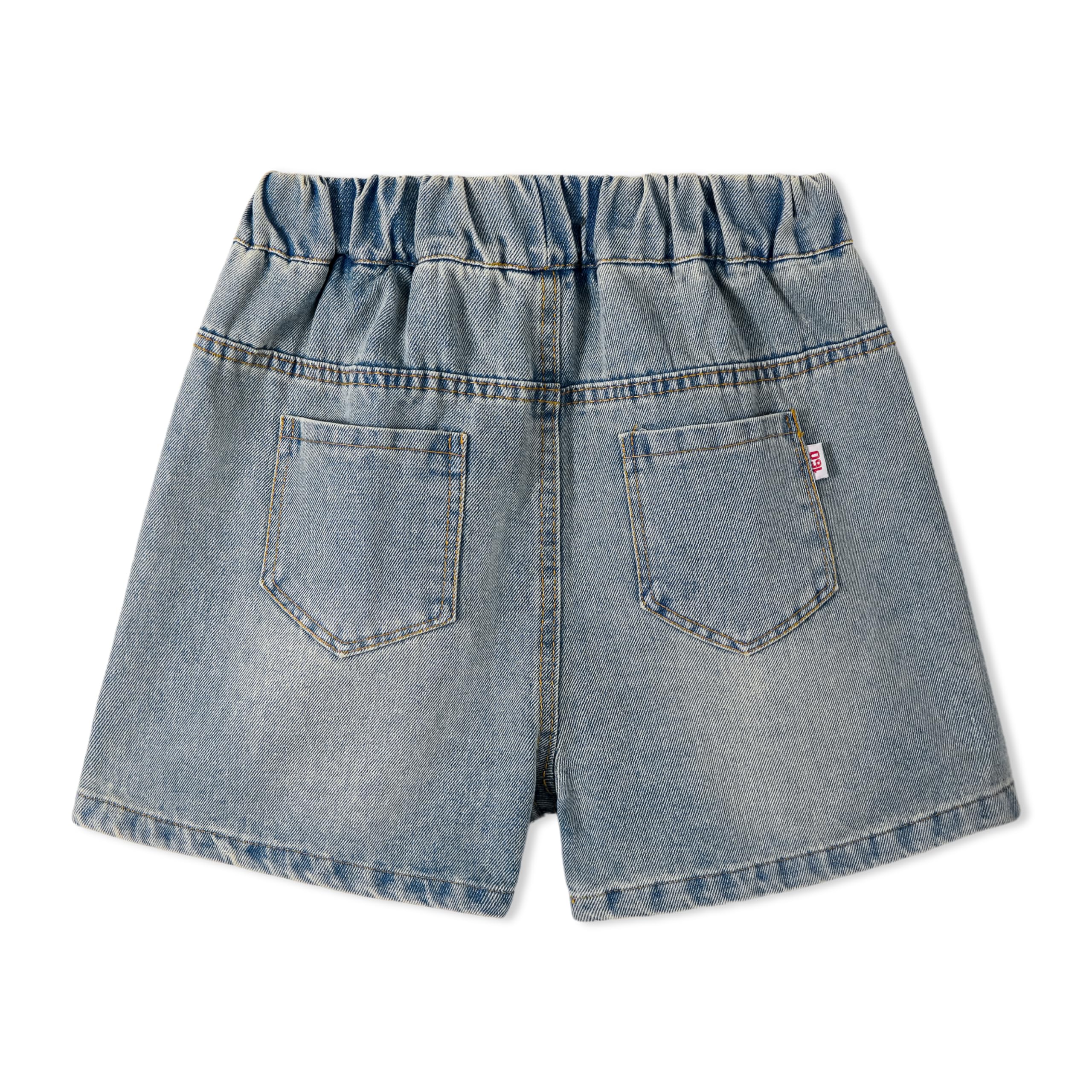 Rolanko Mädchen Jeans Shorts, Elastischer Bund Sommer Zerrissen Heiße Kurze Jeans mit Taschen für Kinder