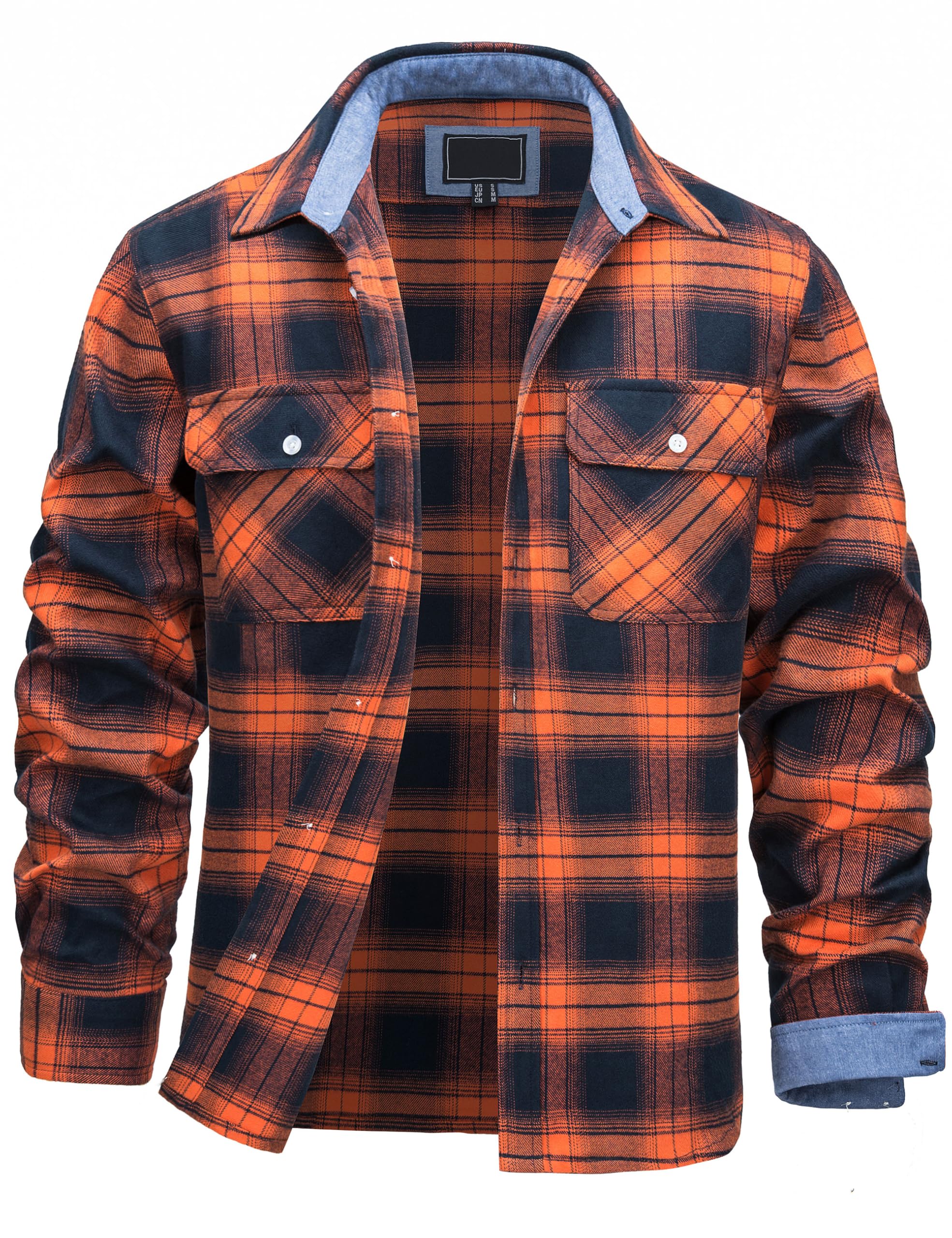 TACVASEN Mens Flannel Shirt Long Sleeve Plaid Shirts Cotton Lightweight Casual Button Down Work Shirt with 2 Pockets