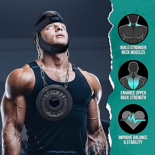 Miniatura 6 de Yes4All Arnés de cuello ajustable para entrenamiento de pesasejercitador de cuello con correa acolchada ancha de apoyo fortalecedor de cuello y
