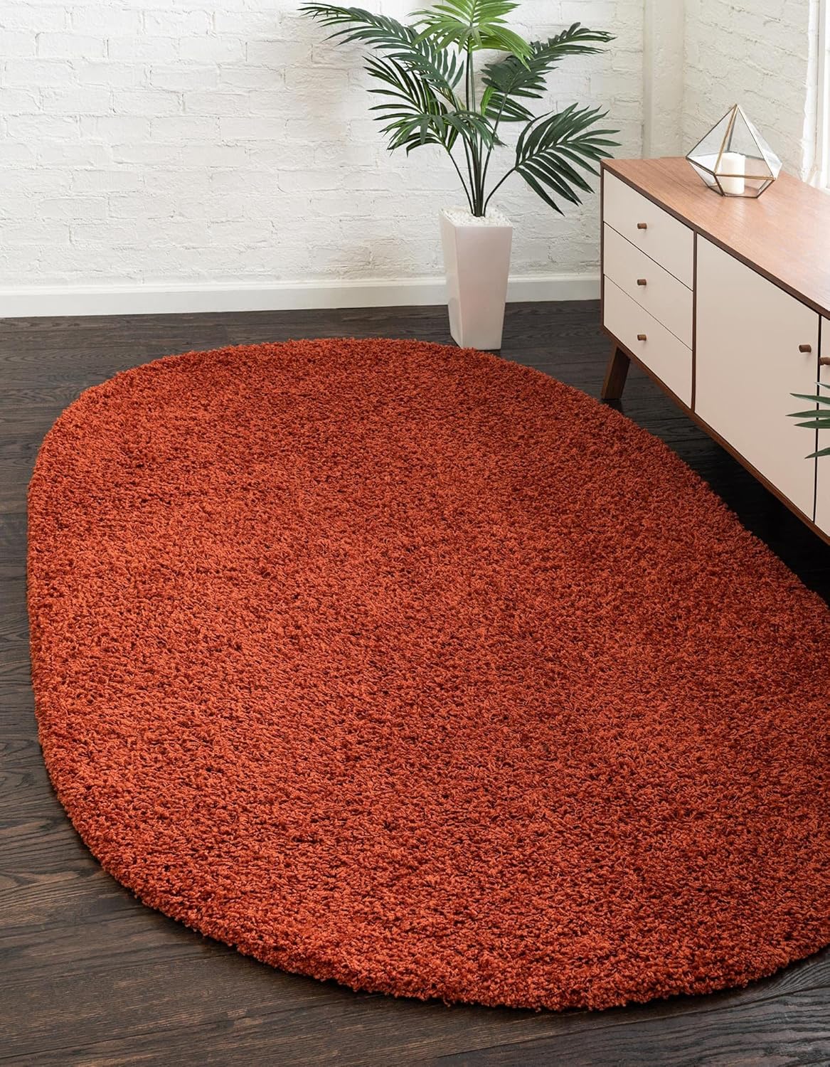 Unique Loom Solid Shag Collection Area Rug (3' 3" x 5' 3" Oval, Terracotta)