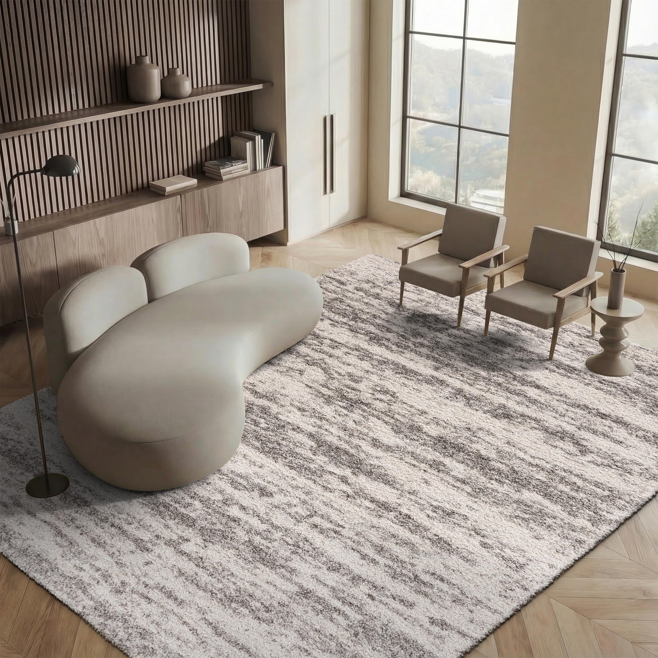 SAFAVIEH Area Rug 8x10 - Hudson Shag Collection - Large - Ivory & Grey, Non-Shedding & Easy Cleaning, Ultra Plush Thick Pile, Ideal for Living Room,