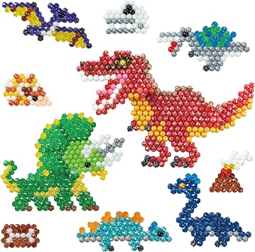 Aquabeads Dinosaur World - Arts & Crafts Kit for Kids Ages 4+ Includes Over 1200 Shiny Beads, Layout Tray, Sprayer, Creation Display, Design Pegs, Keychain Accessories, and Template Sheet