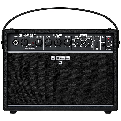 BOSS Katana-Mini X | Powerful 10-Watt Mini Amplifier for Electric, Acoustic & Bass | Tube Logic Design | Custom 5” Speaker | Versatile Sounds & Dual Effects | Bluetooth | Built-in Rechargeable Battery