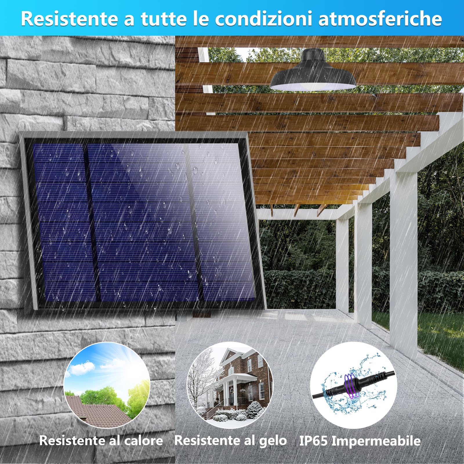 Lampadario Solari, 3 Colori/4 Modi Lampada Solare da esterno, Impermeabile Lampada a Sospensione Con Telecomando/Timer/Sensore Crepuscolare/Cavo 5m Luce Solar Interno per Giardino Gazebo