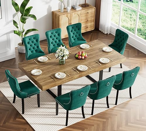 Miniatura 44 de Juego de mesa de comedor extensible marrón de 63 a 78.74 pulgadas para 6, juego de mesa de comedor de 7 piezas con 6 sillas tapizadas, mesa de Mesa