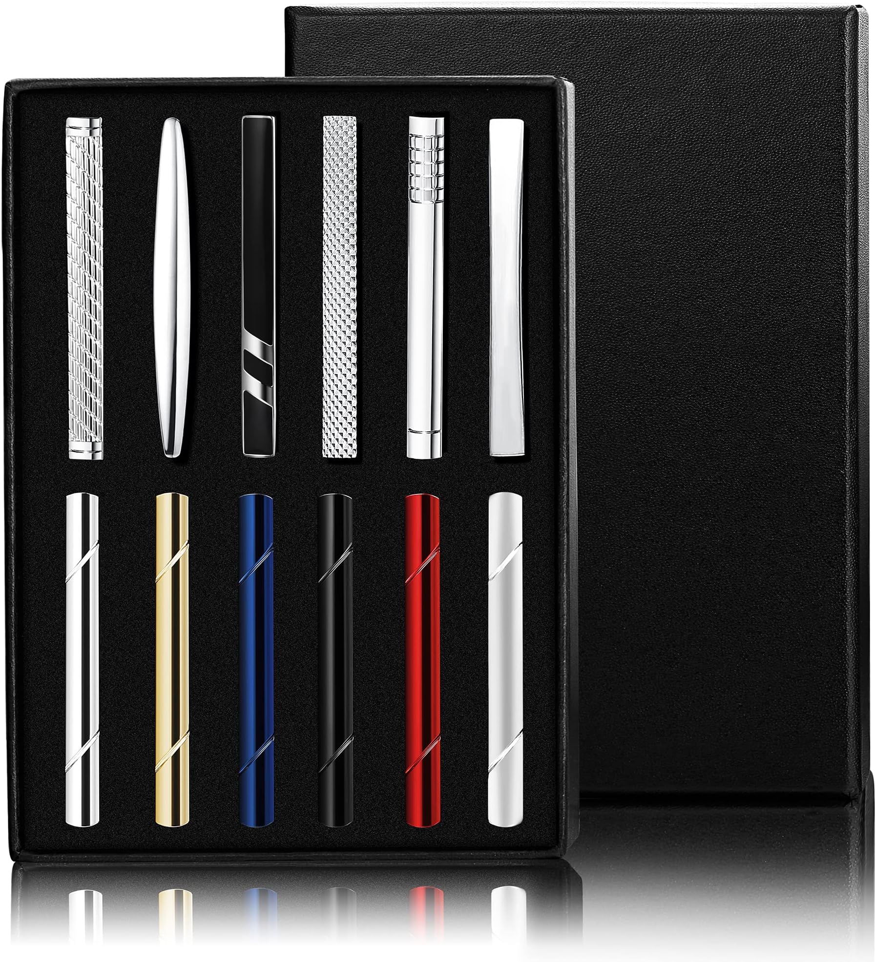 12Pcs Tie Clips for Men Silver Black 14K Gold Plated Tie Bar for Regular Ties Classic Tie Clasps Necktie Wedding Meeting Business Clips with Gift Box