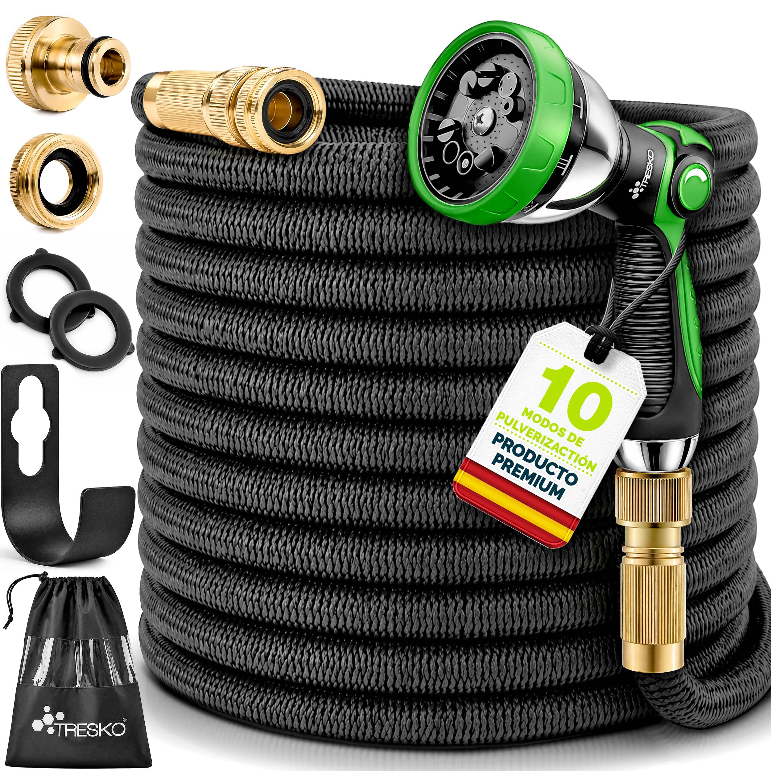 TRESKO® Manguera Flexible de jardín 22.5M, Manguera Flexible con Triple Capa de látex, Manguera de riego Extensible, Manguera con Boquilla multifunción Incl. Colgador de Metal