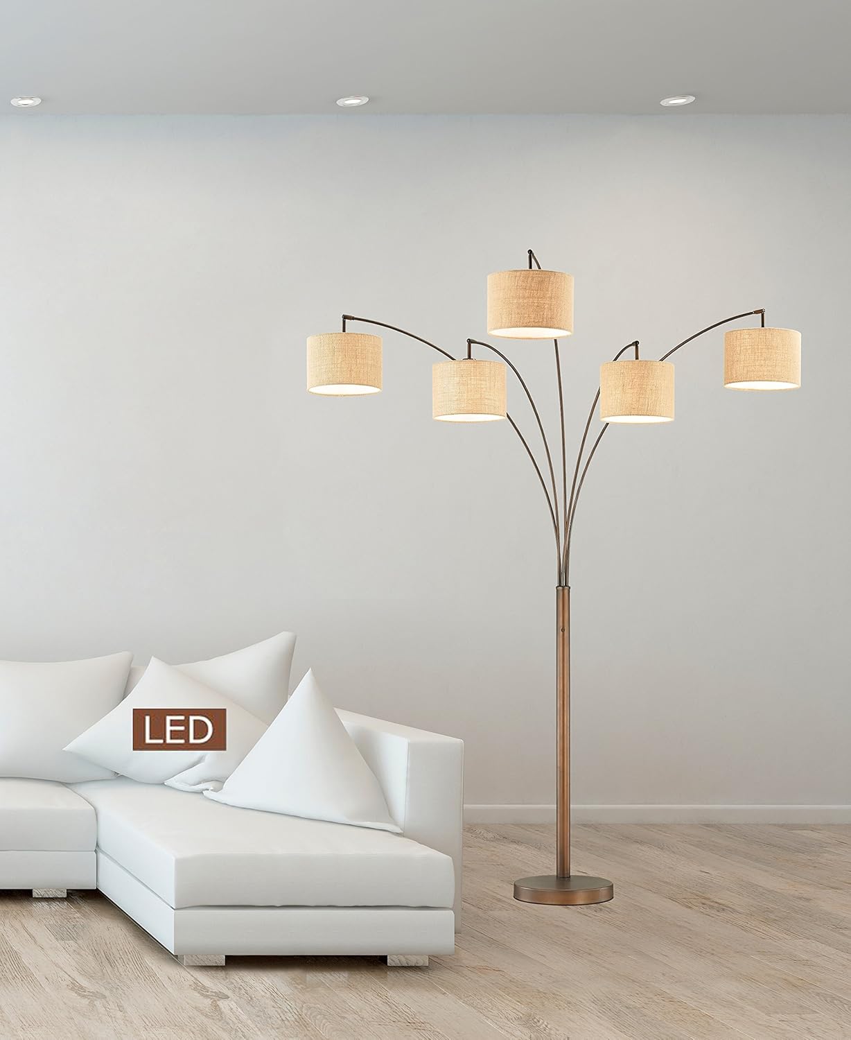 Artiva USA LED602805FBZ LED Arched Floor Lamp with Dimmer 5000 Lumens, 83", Antique Bronze