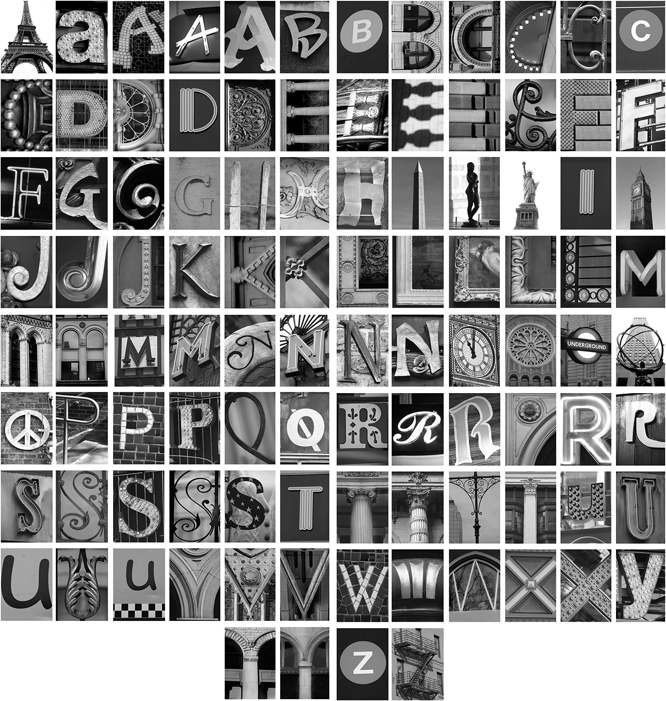 Fine Art pacakge with 100 Custom Alphabet Letters - Classic Collection Black and White