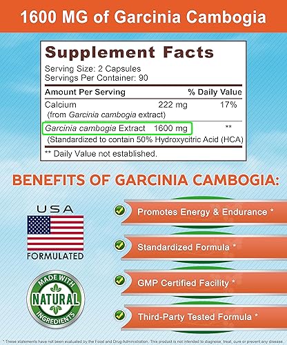 Miniatura 3 de Garcinia Cambogia 1600 mg (180 Cápsulas) - Pastillas de suplemento de extracto natural puro - Alternativa estandarizada de Garcinia Cambogia a