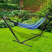 Vista 2 de Northlight 32816484 Hamaca brasileña doble de algodón tejido a rayas azules y verdes