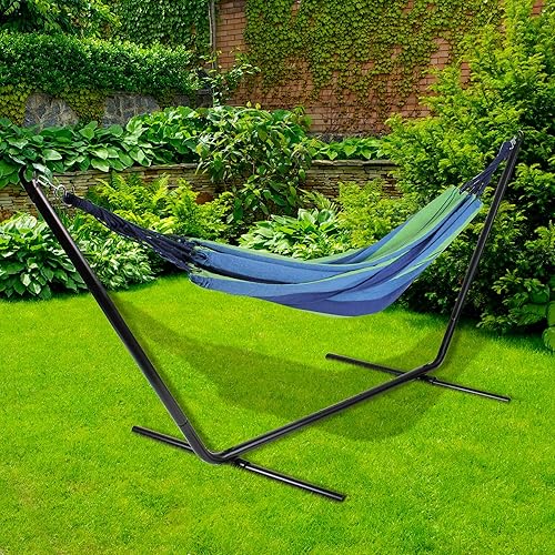 Miniatura 2 de Northlight 32816484 Hamaca brasileña doble de algodón tejido a rayas azules y verdes