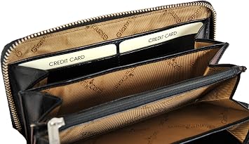 Gianni Conti Continental Leather Wallet for Women – Made in Italy – Full Zip Around Purse with RFID Protection, 4 Note Sections, Coin Pocket & 8 Card Slots (Black)