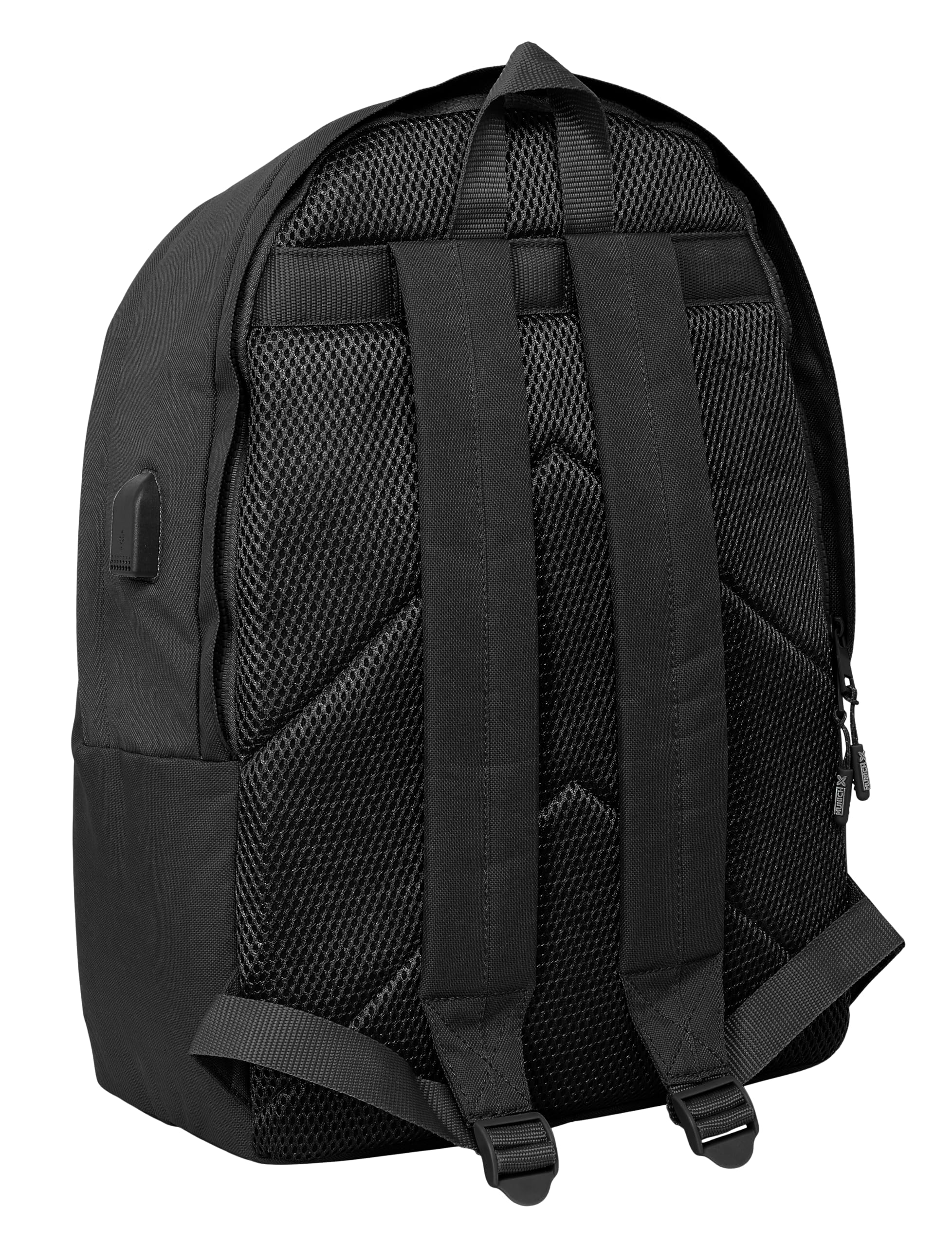 safta Munich Basic - Zaino per laptop da 15,6" e USB, ideale per giovani di diverse età, tessuto riciclato, comodo e versatile, qualità e resistenza, 31 x 18 x 44 cm, colore: nero, Nero, Estándar,