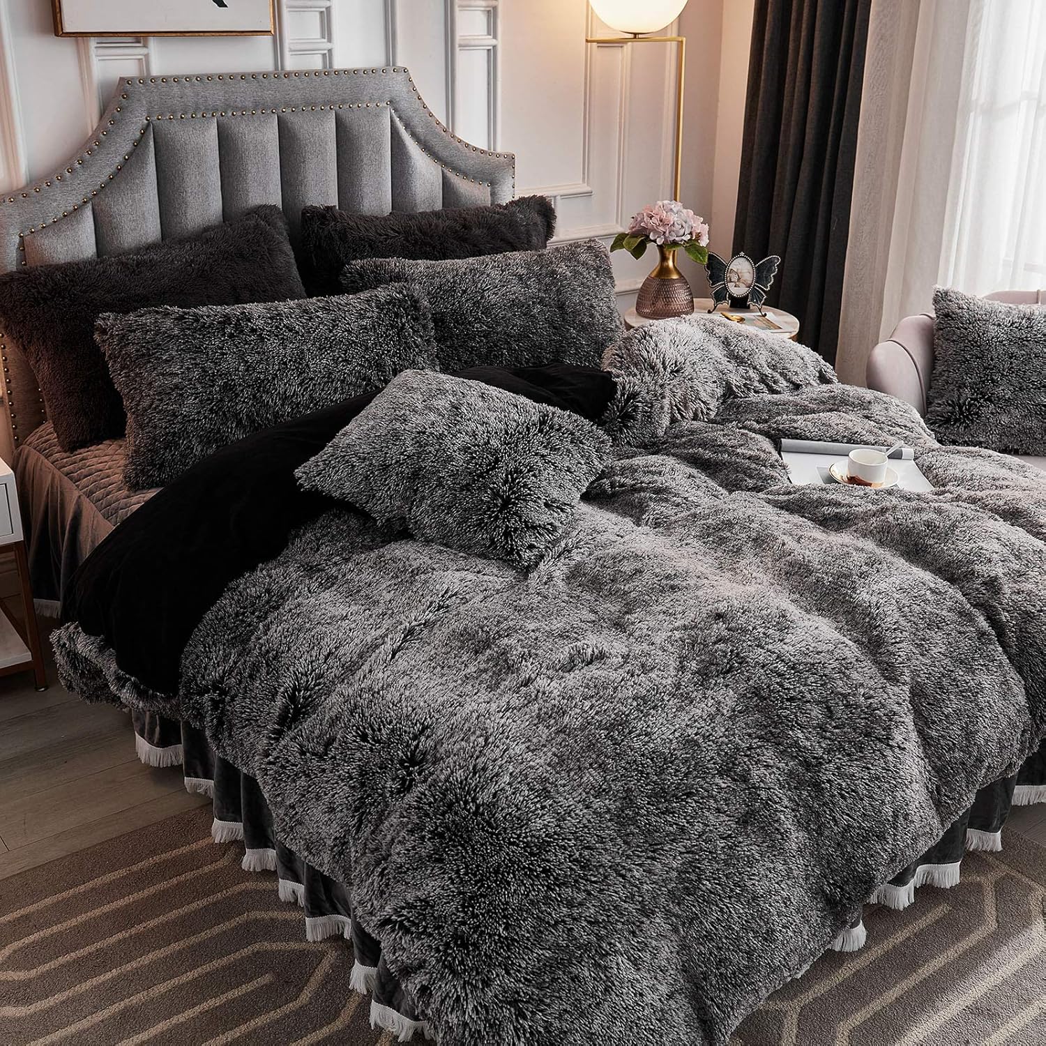 50% оƒƒ Dіѕсоunt JAUXIO Luxury Long Faux Fur 3 PCS Bedding Set Shaggy Comforter Duvet Cover with Pillow Shams Ultra Soft Crystal Velvet Reverse (King, Black Ombre)