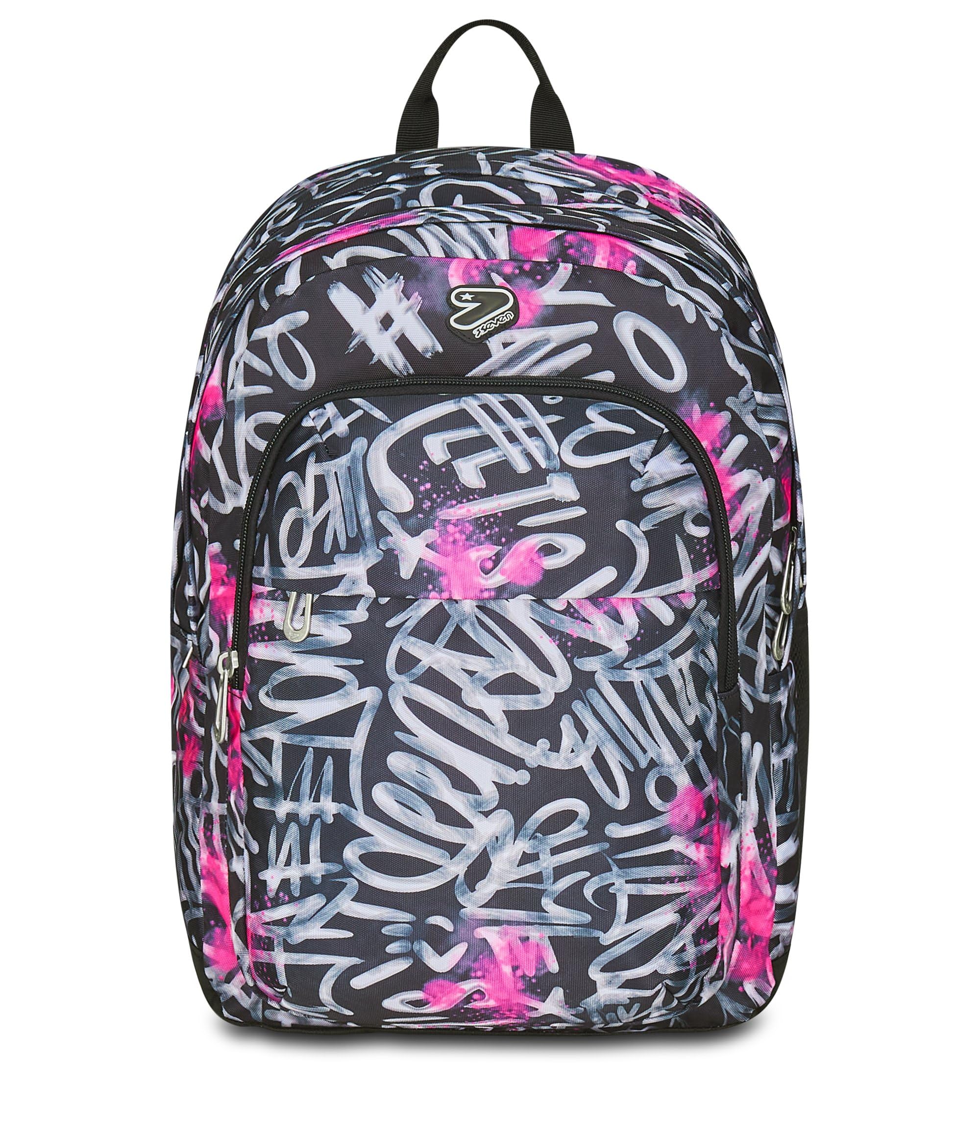 Seven Zaino Scuola Pro XXL Detach con Cuffie Wireless, Nero Fucsia, Tasca Interna Porta PC e Tasca Laterale per Borraccia, 33 L, Scuola Media e Superiore, Zaino Ragazza
