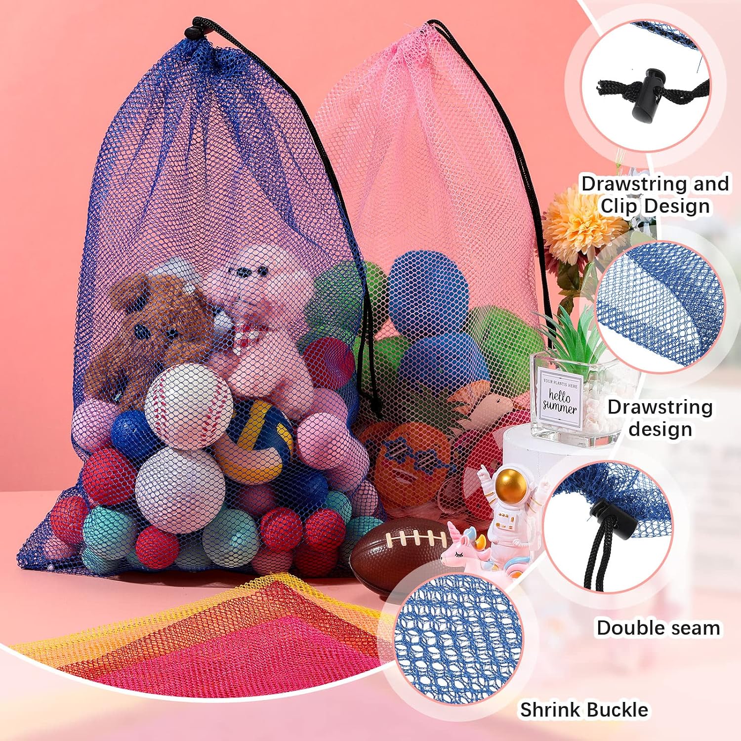 48 Pcs Mesh Laundry Bags Mesh Drawstring Toy Storage Bags, 18 x 12 Inch Drawstring Gym Storage Nylon Stuff Sack Ball Organize for Travel Toy Sports(Vivid Color)